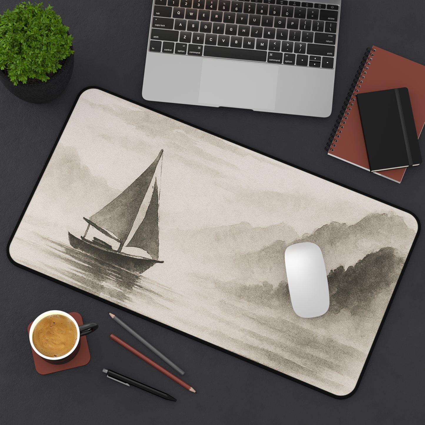 Serene Sailboat Desk Mat, Office Decor, Nautical Desk Accessory, Gift for Teachers, Home Workspace, Coastal Vibe