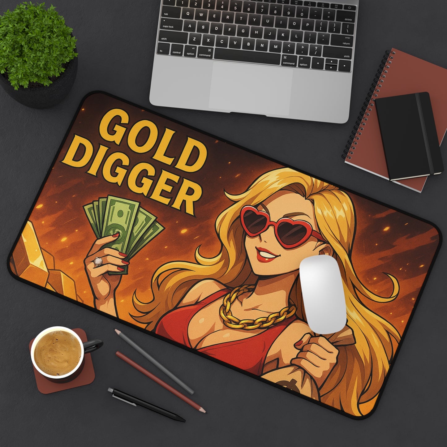 Gold Digger Desk Mat - Fun Office Decor, Gamer Mouse Pad, Gift for Her, Stylish Workspace, Trendy Desk Accessories