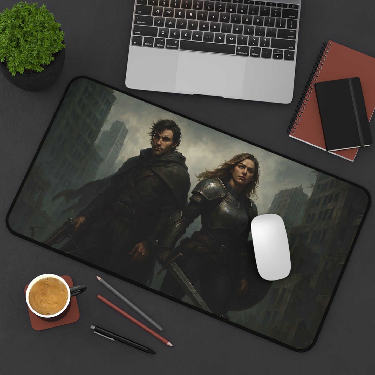 Epic Warrior-Themed Desk Mat – Premium Non-Slip Gaming & Work Surface