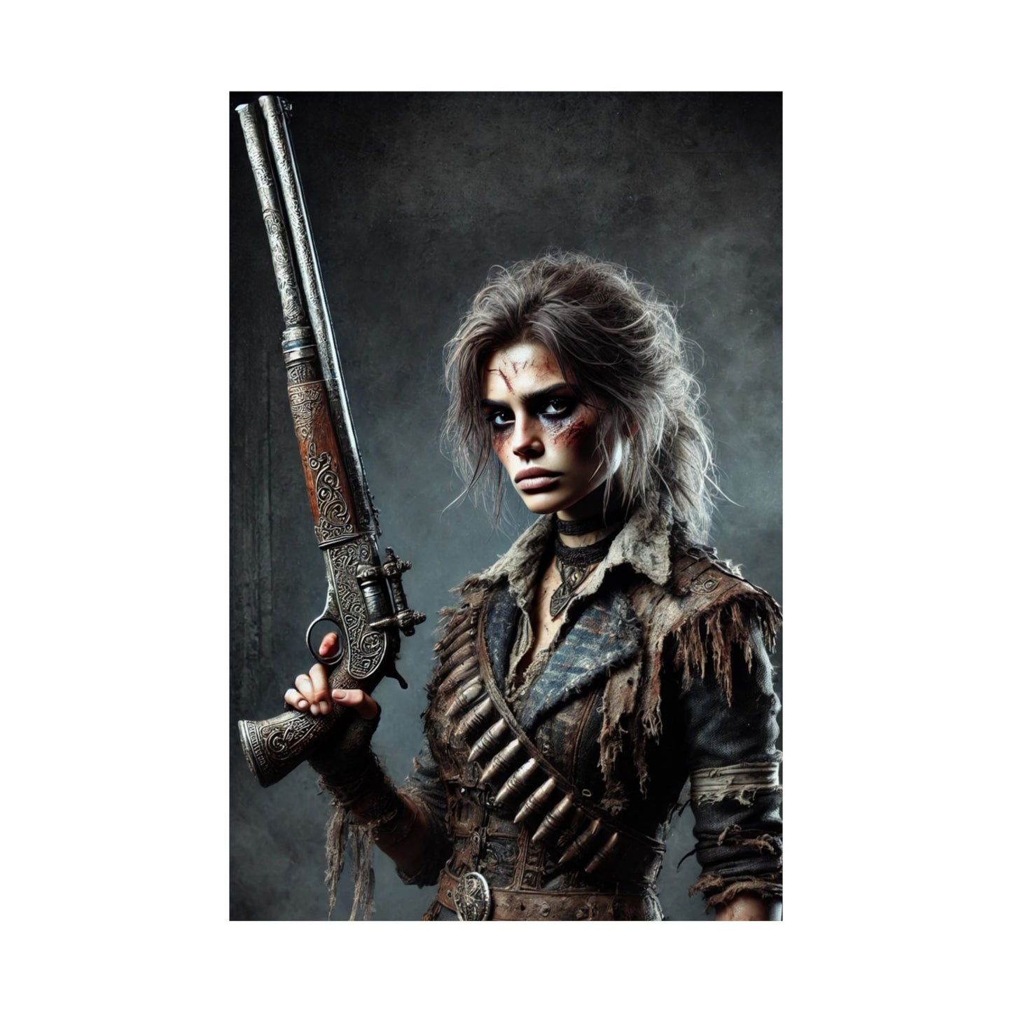 Vertical Poster - Fierce Gun-Wielding Warrior Art