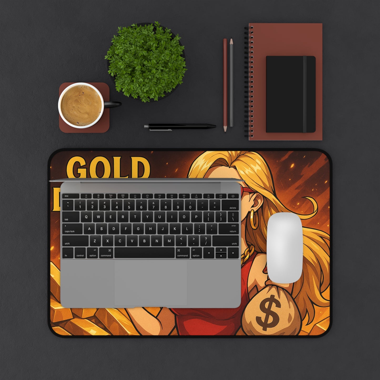 Gold Digger Desk Mat - Fun Office Decor, Gamer Mouse Pad, Gift for Her, Stylish Workspace, Trendy Desk Accessories