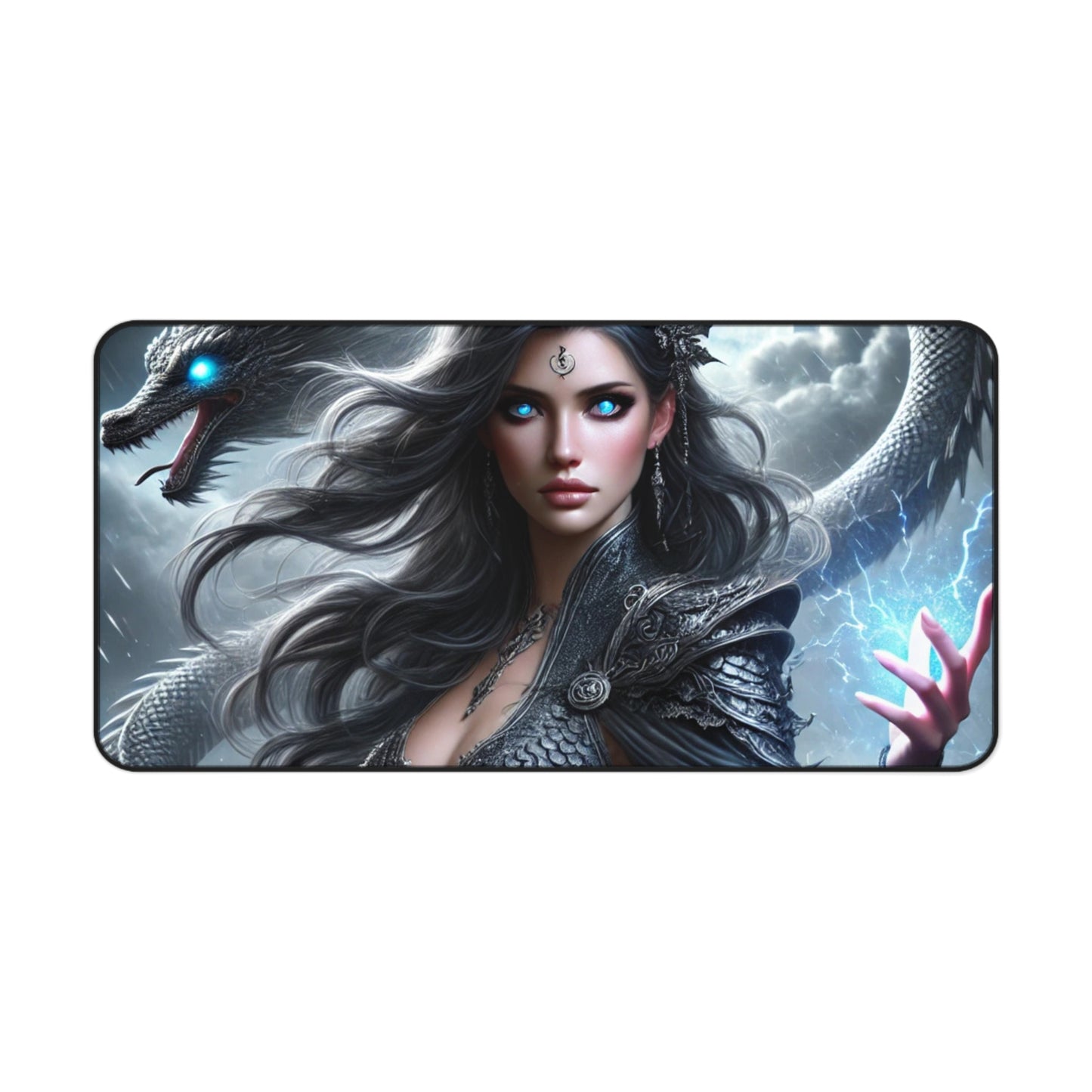 Mystical Dragon & Sorceress Desk Mat Fantasy Gaming Pad for Writers, Gamers Artists