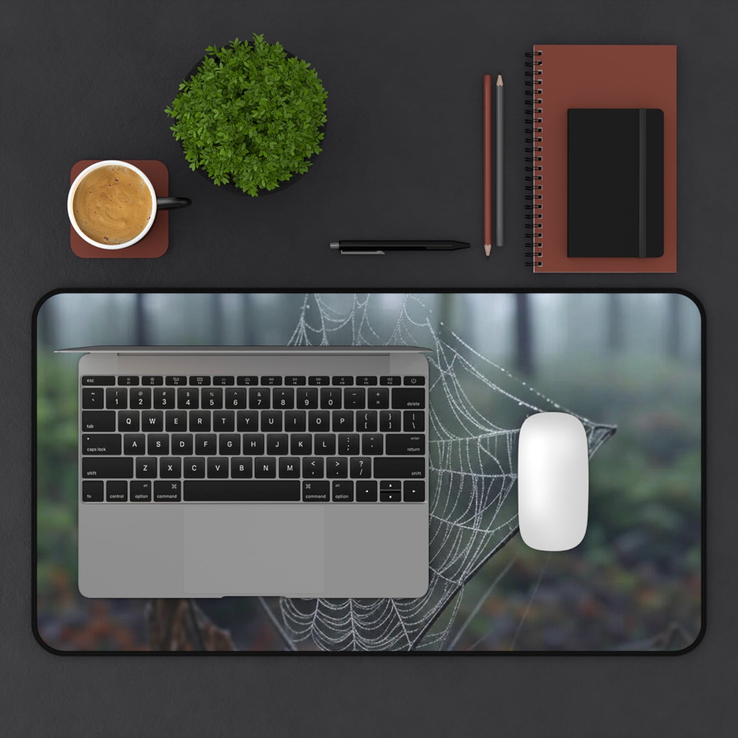 Nature-Inspired Desk Mat with Spider Web Design - Perfect for Home Office Decor