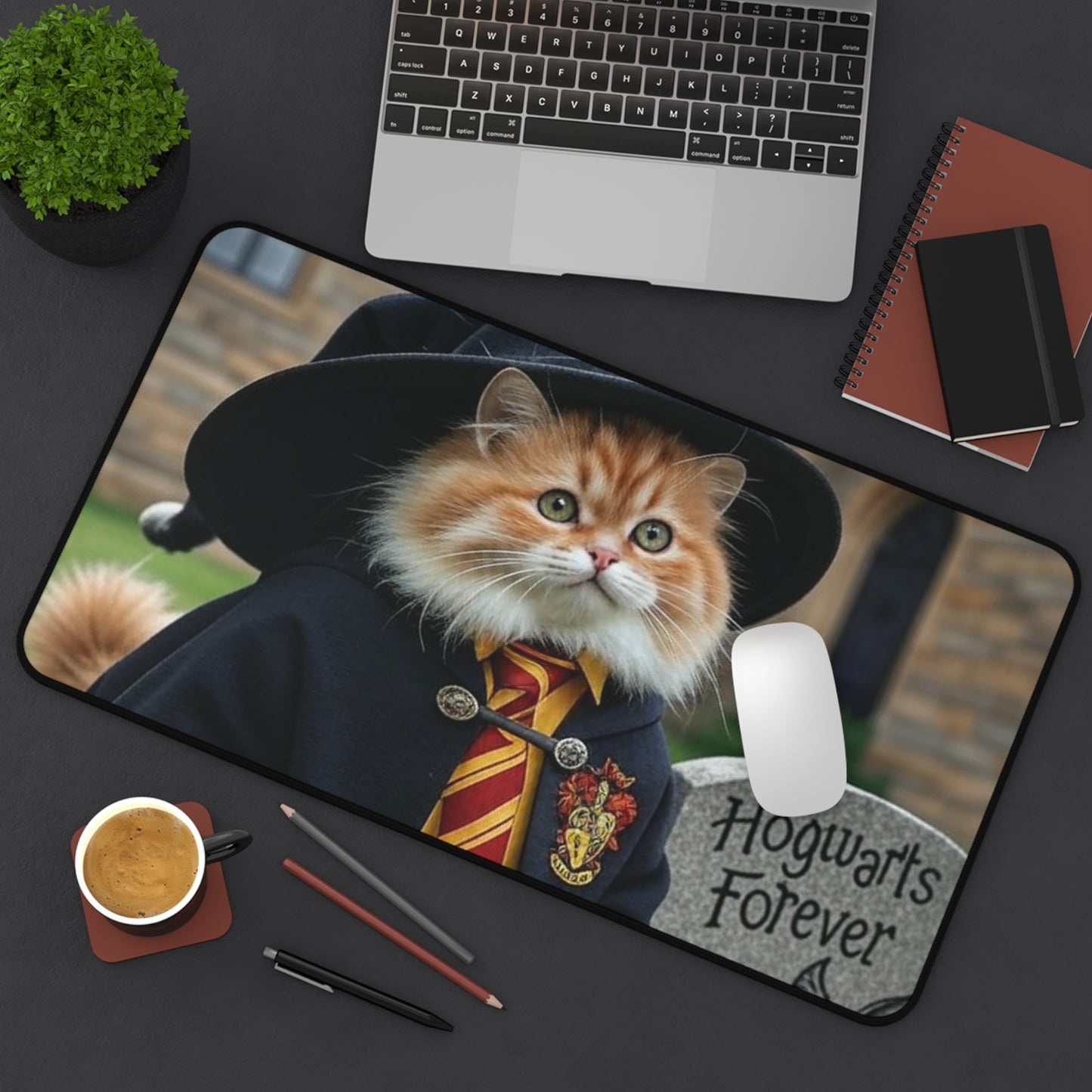 Magical Cat Desk Mat, Hogwarts Forever Mouse Pad, Office Decor for Cat Lovers, Unique Gift for Students, Gamer Accessories, Fun Home Office