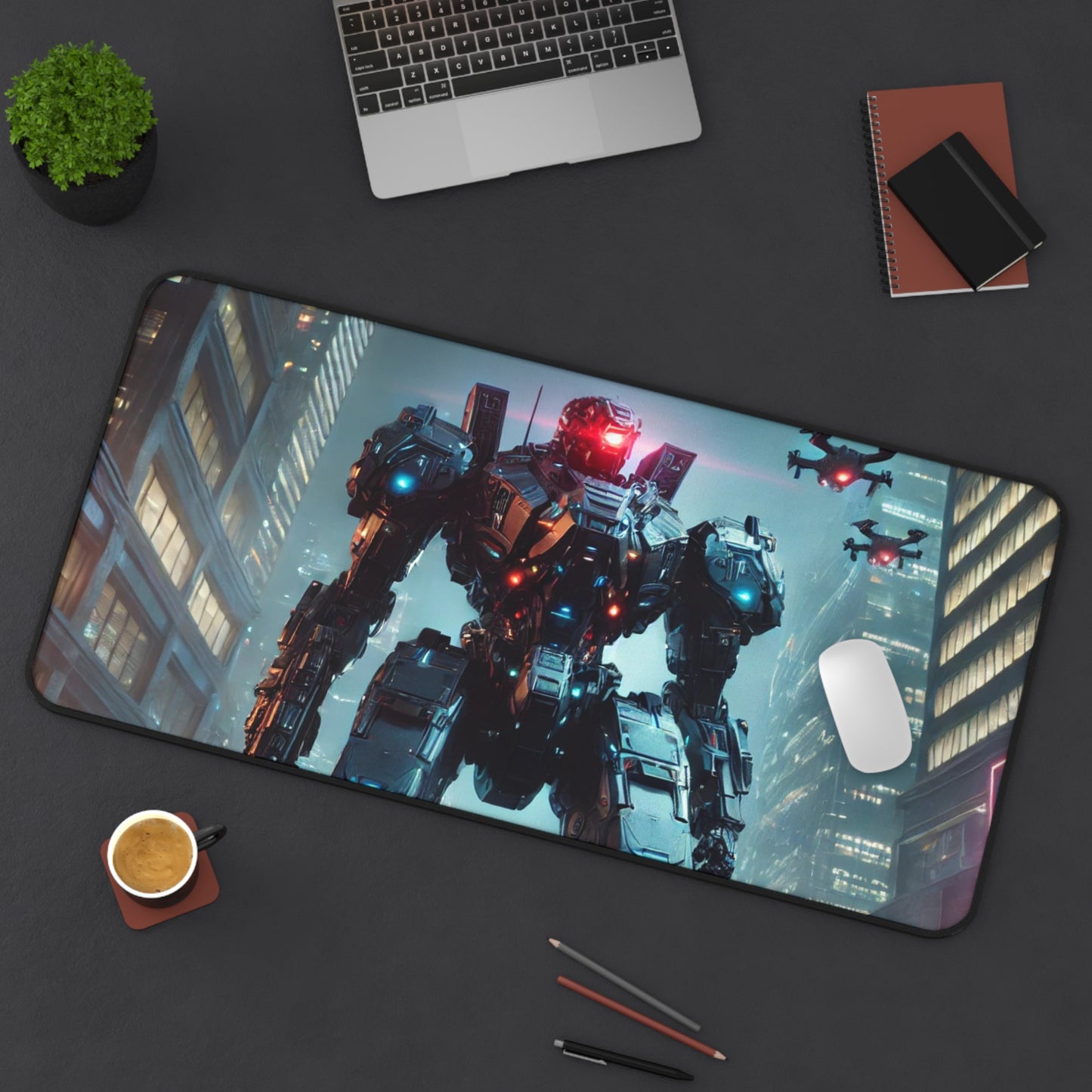 Futuristic Robot Desk Mat - Gaming Desktop Pad for Tech Enthusiasts