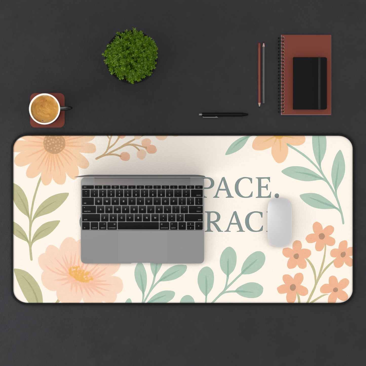 Floral Desk Mat - "Hold Space, Offer Grace" - Office Decor, Gift for Home, Inspirational Workspace, Motivational Desk Accessory, Mother's