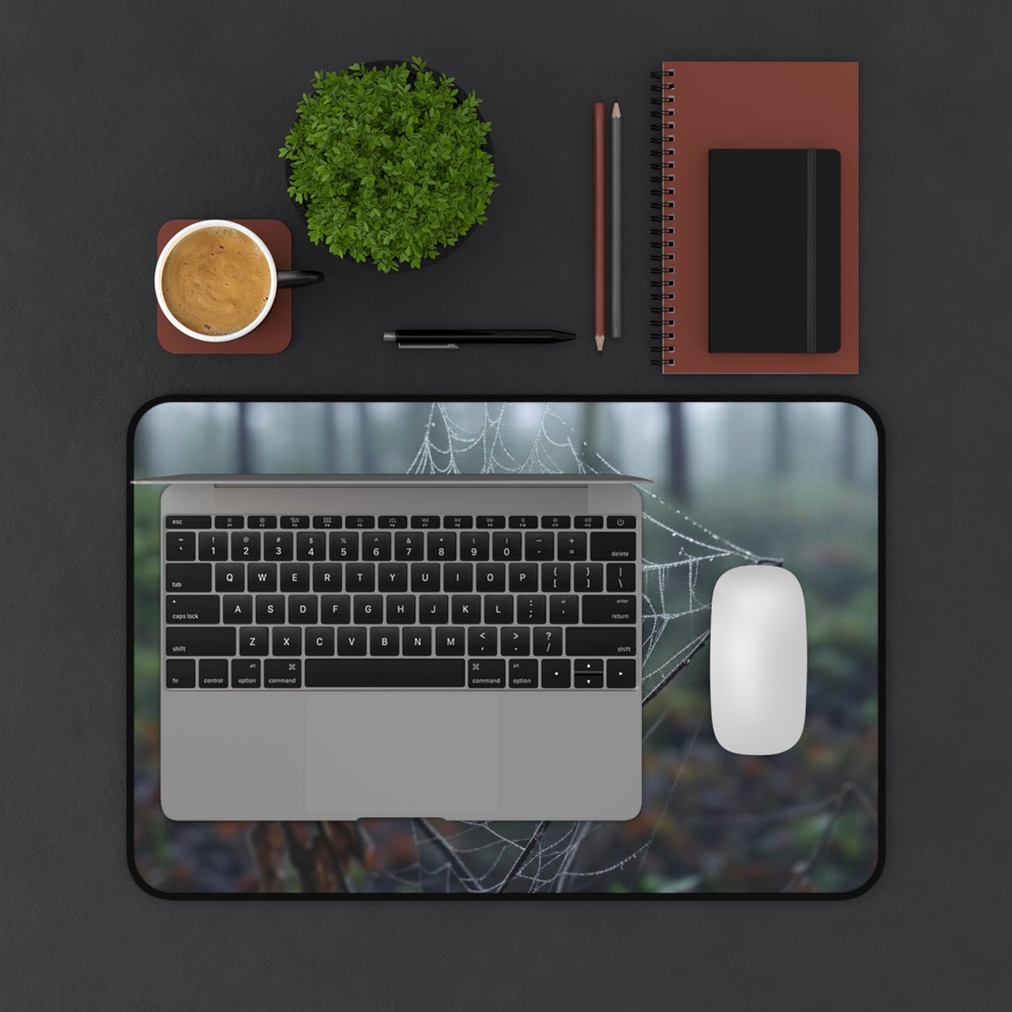 Nature-Inspired Desk Mat with Spider Web Design - Perfect for Home Office Decor