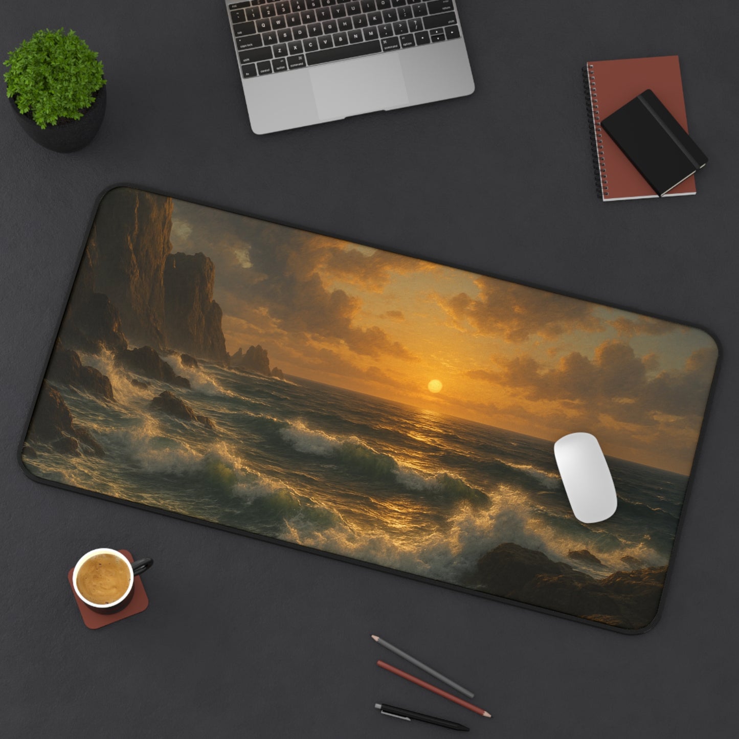 Coastal Sunset Desk Mat, Ocean Theme Mouse Pad, Office Decor, Gift for Beach Lovers, Home Office Accessory, Nautical Decor