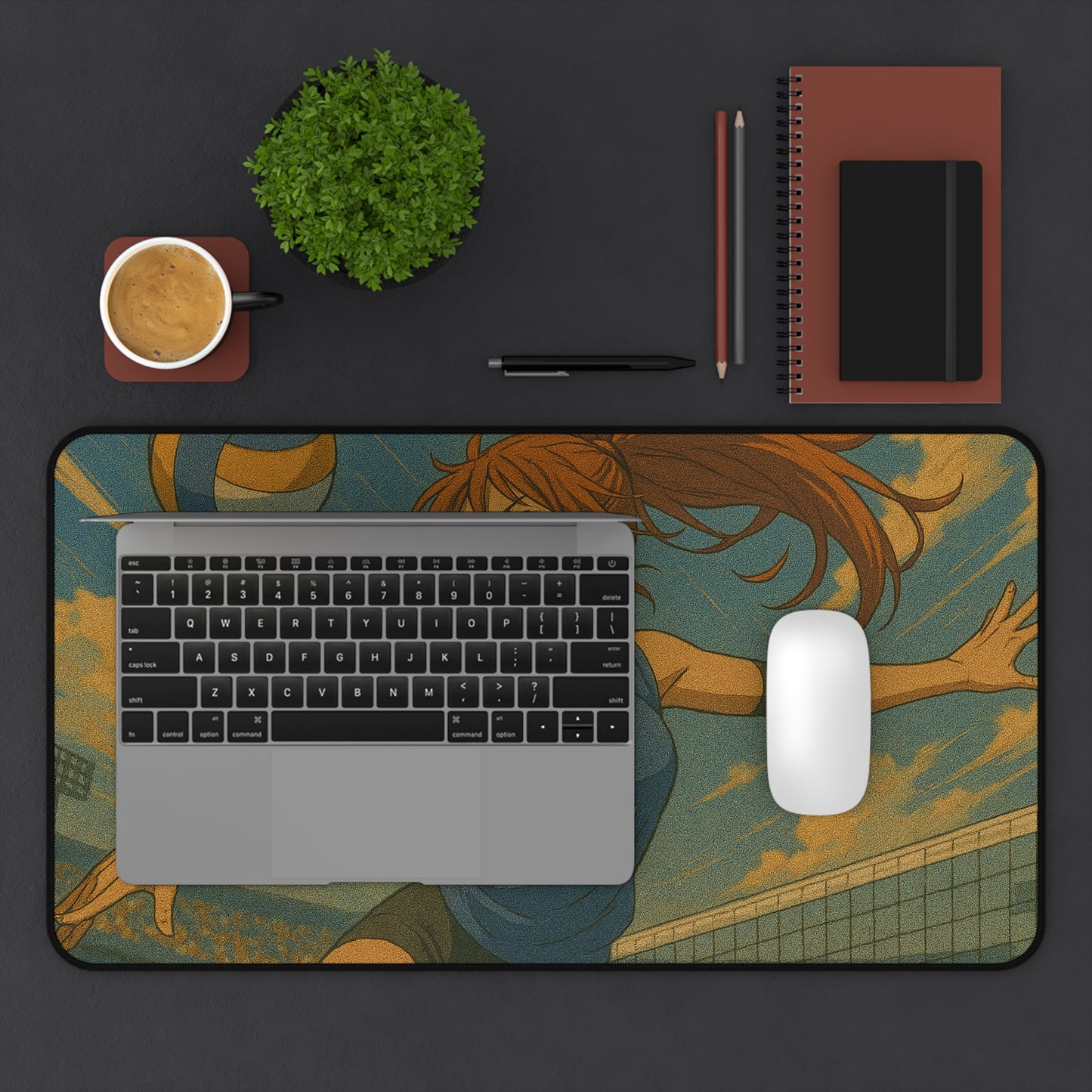 Sporty Volleyball Desk Mat, Gamer Mouse Pad, Anime Office Accessory, Fun Gift for Athletes, Unique Desk Decor