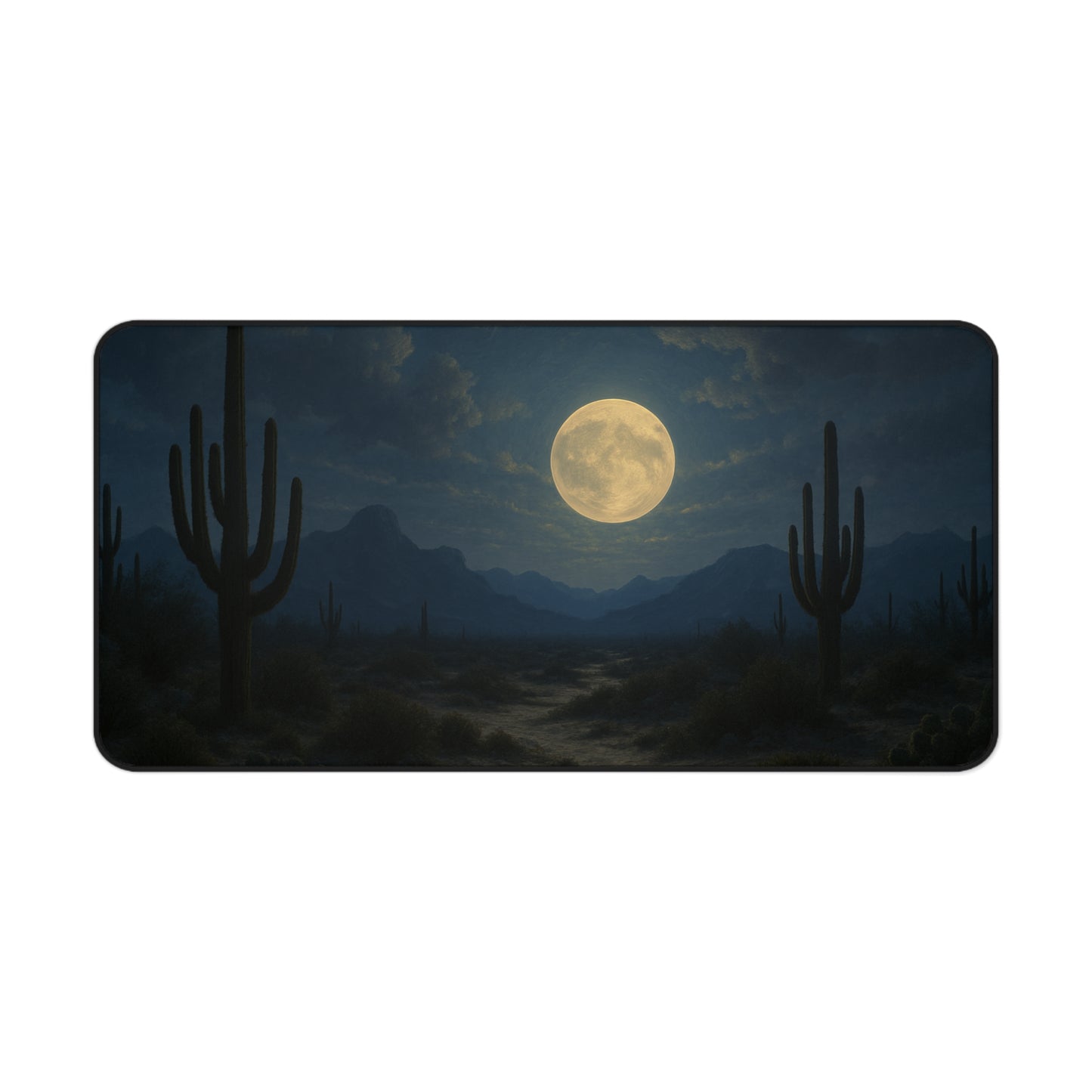 Desert Moon Desk Mat, Mystical Cactus Desk Pad, Home Office Decor, Personalized Gift for Nature Lovers, Elegant Workspace Accessory