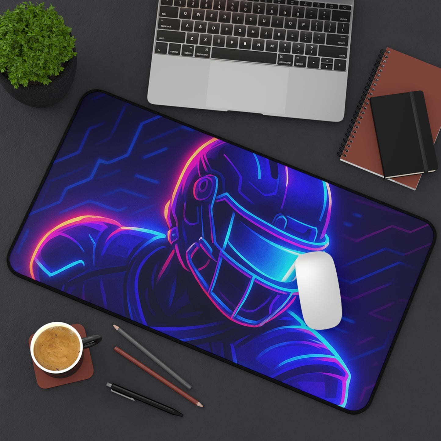 Futuristic Football Gamer Desk Mat – Neon Power for Your Battle Station