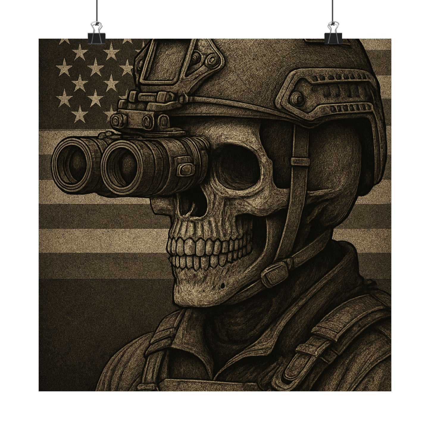 Silent Sentinel – Military Skull with Night Vision Matte Poster