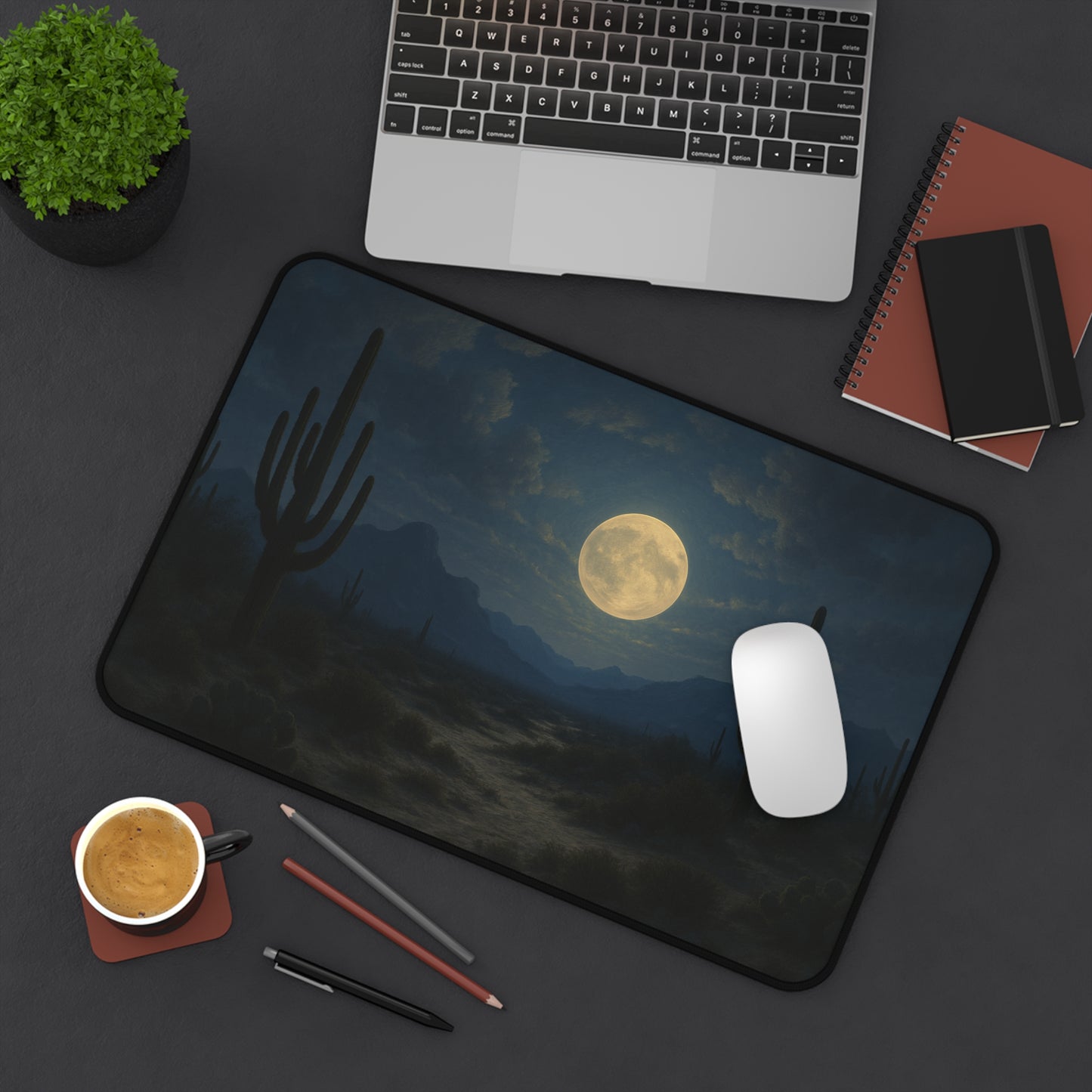 Desert Moon Desk Mat, Mystical Cactus Desk Pad, Home Office Decor, Personalized Gift for Nature Lovers, Elegant Workspace Accessory