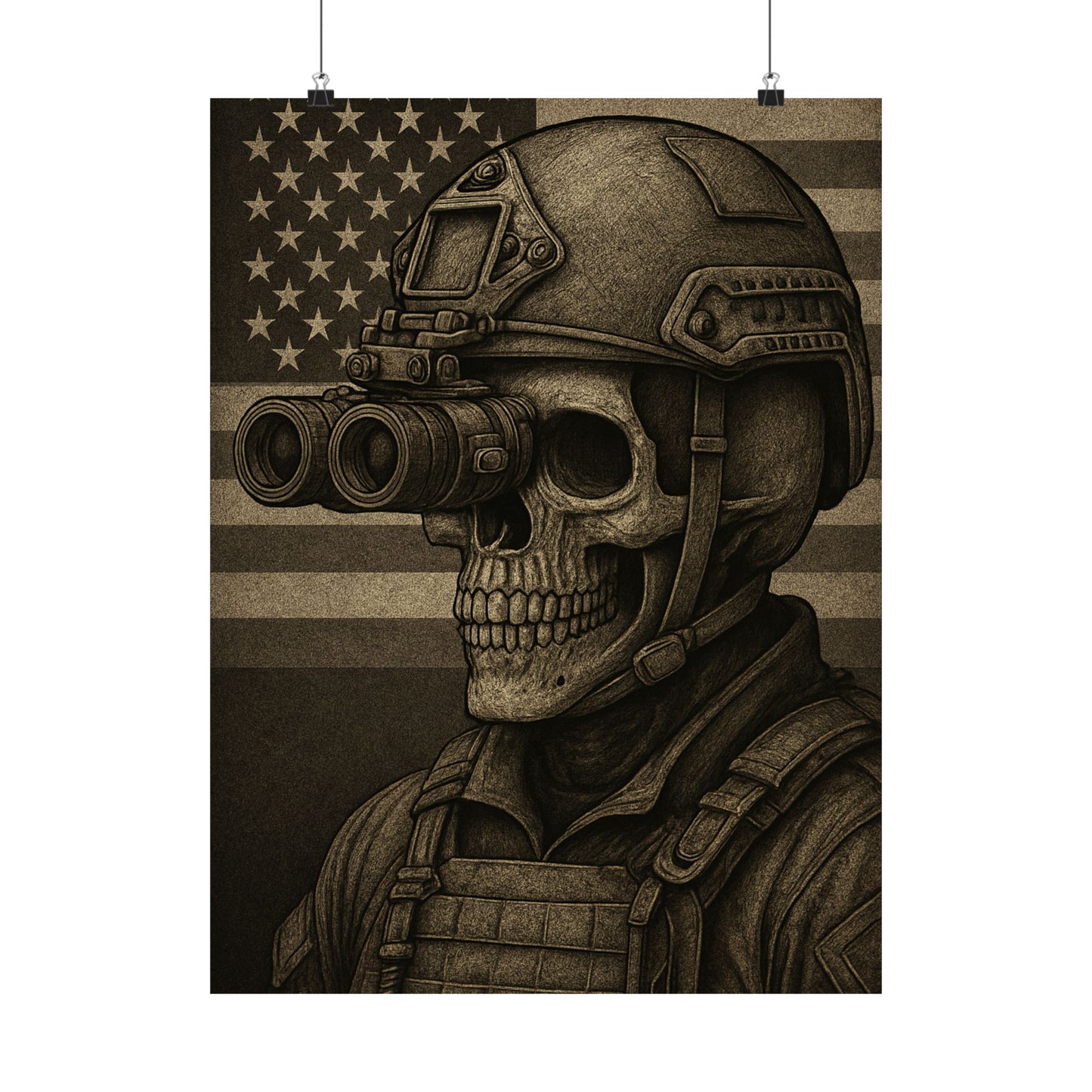 Silent Sentinel – Military Skull with Night Vision Matte Poster
