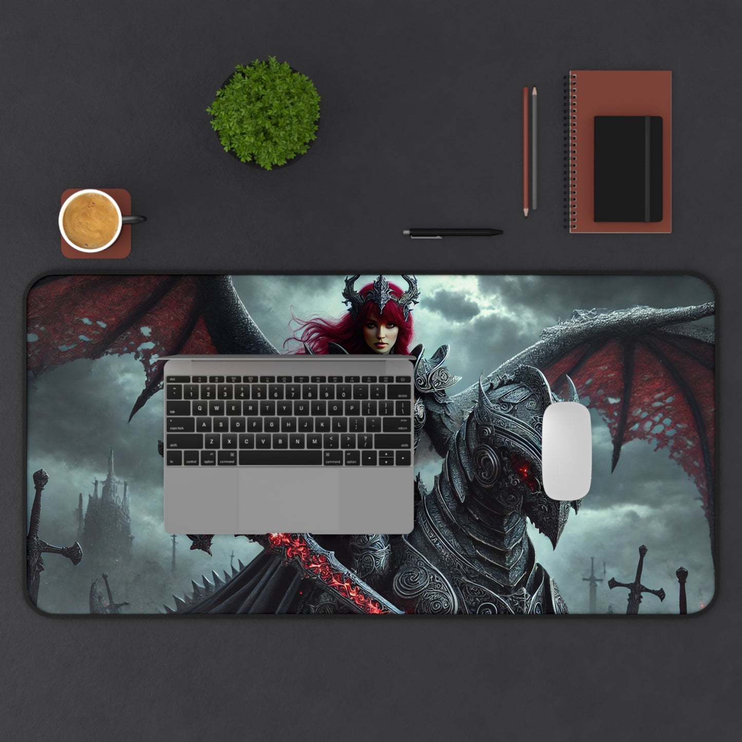 “Dark Empress of the Void” Premium Desk Mat – Epic Fantasy Dragon Knight Design