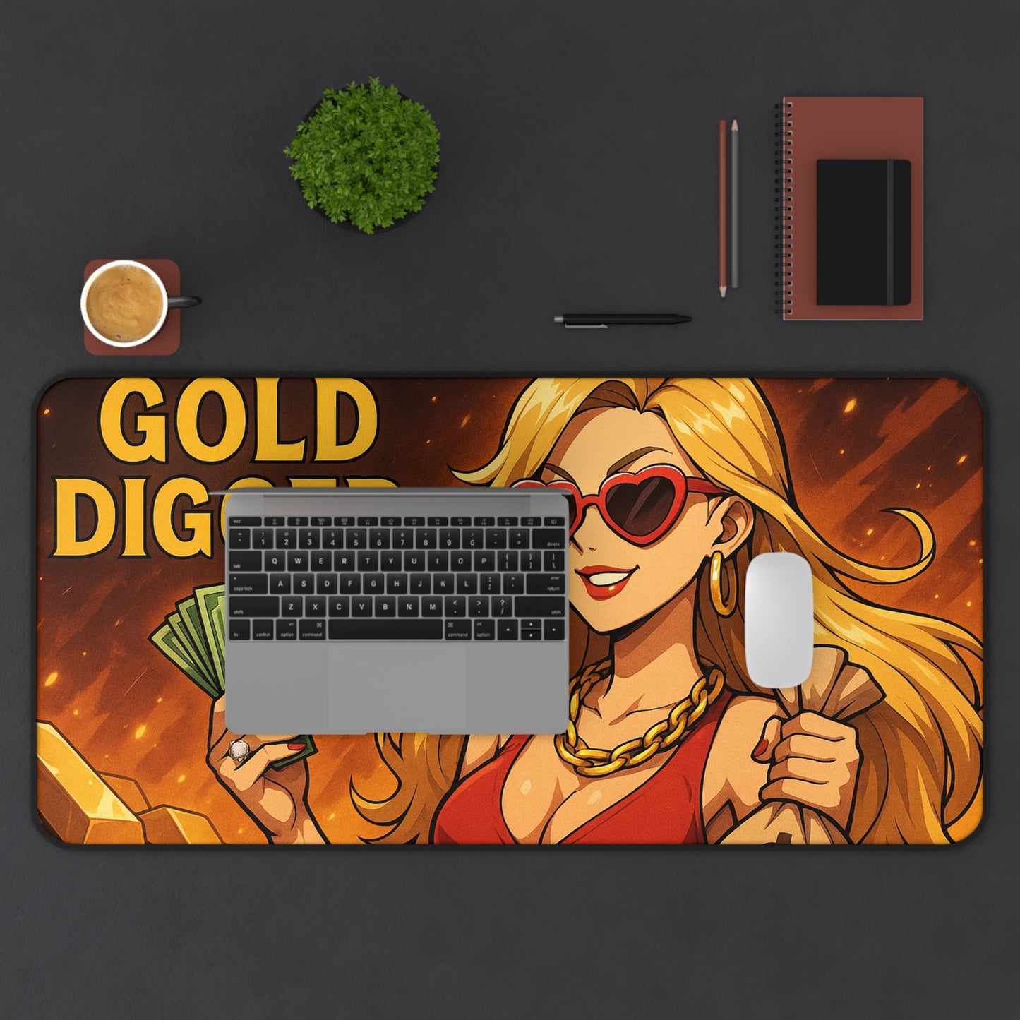 Gold Digger Desk Mat - Fun Office Decor, Gamer Mouse Pad, Gift for Her, Stylish Workspace, Trendy Desk Accessories