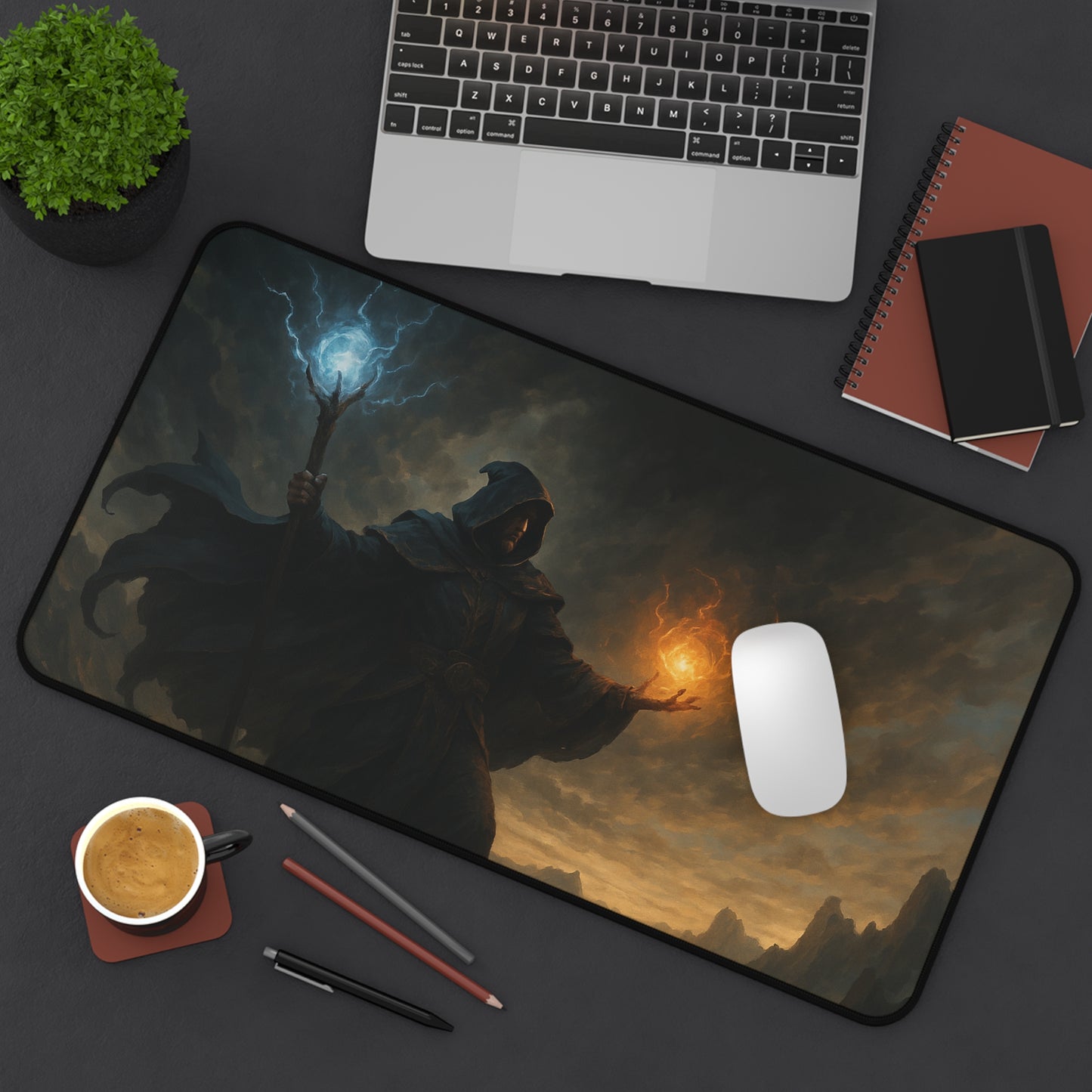 Mystical Wizard Desk Mat - Fantasy Desk Accessories for Gamers, Dungeons & Dragons Decor, Home Office Gift, Gaming Mousepad, Sci-Fi