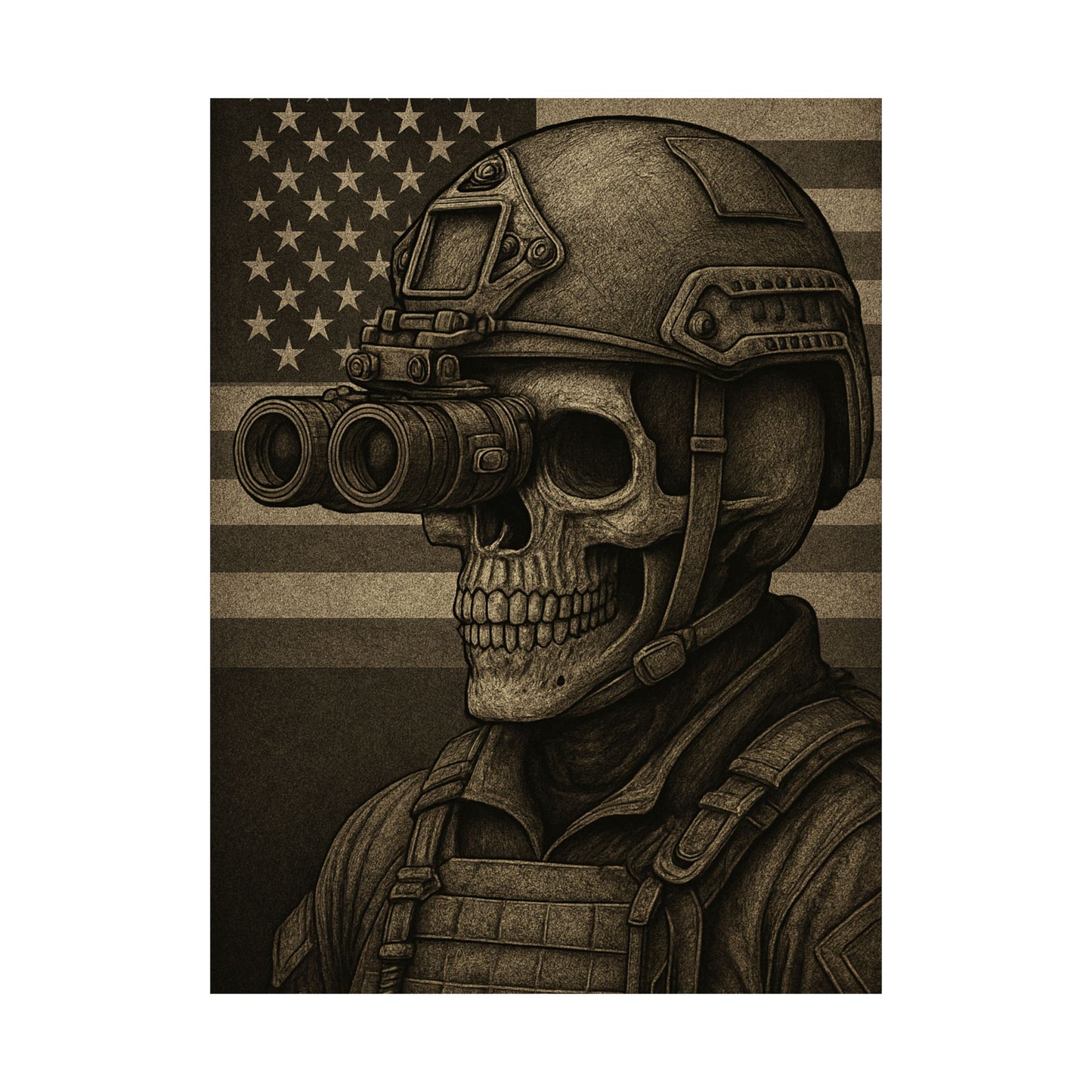 Silent Sentinel – Military Skull with Night Vision Matte Poster