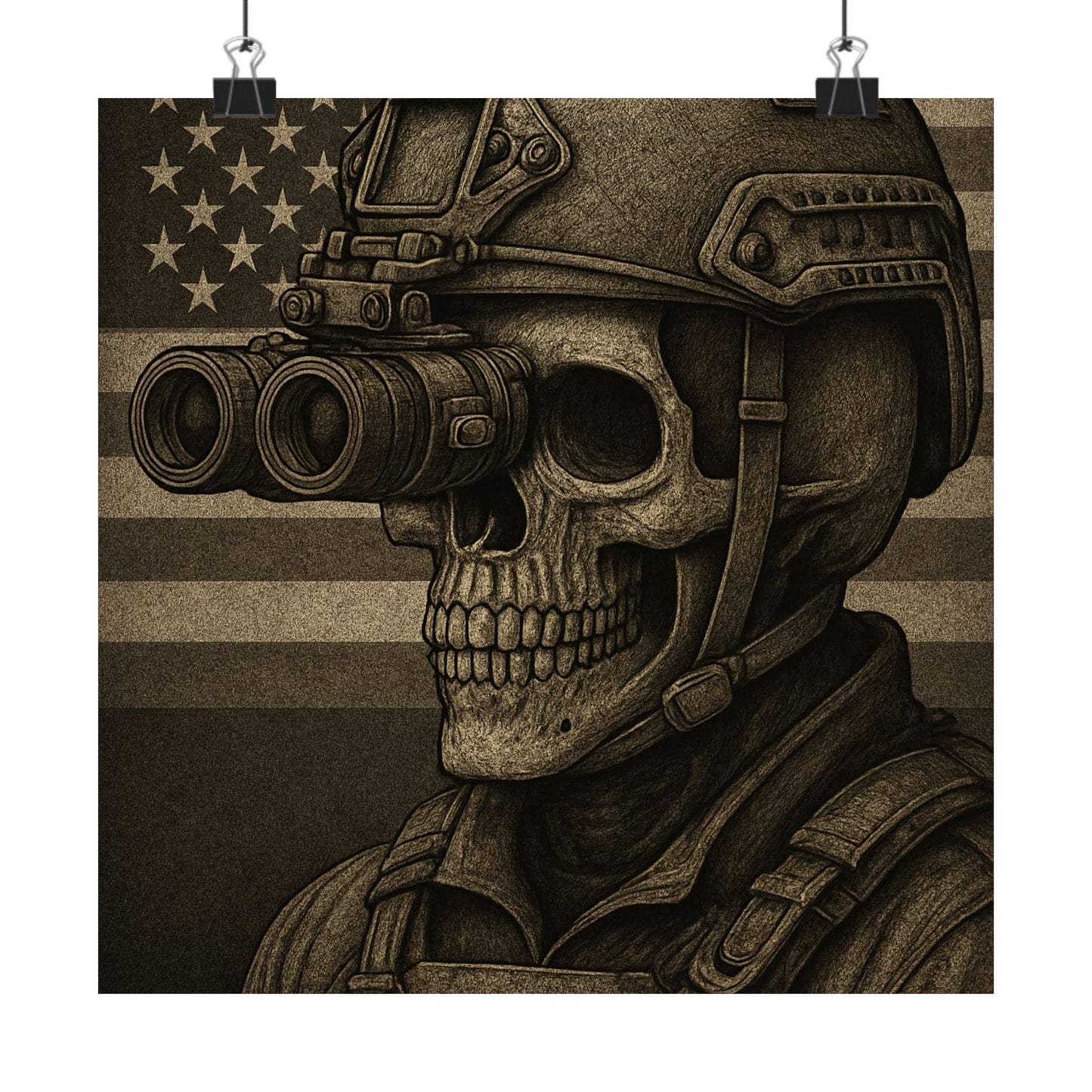 Silent Sentinel – Military Skull with Night Vision Matte Poster