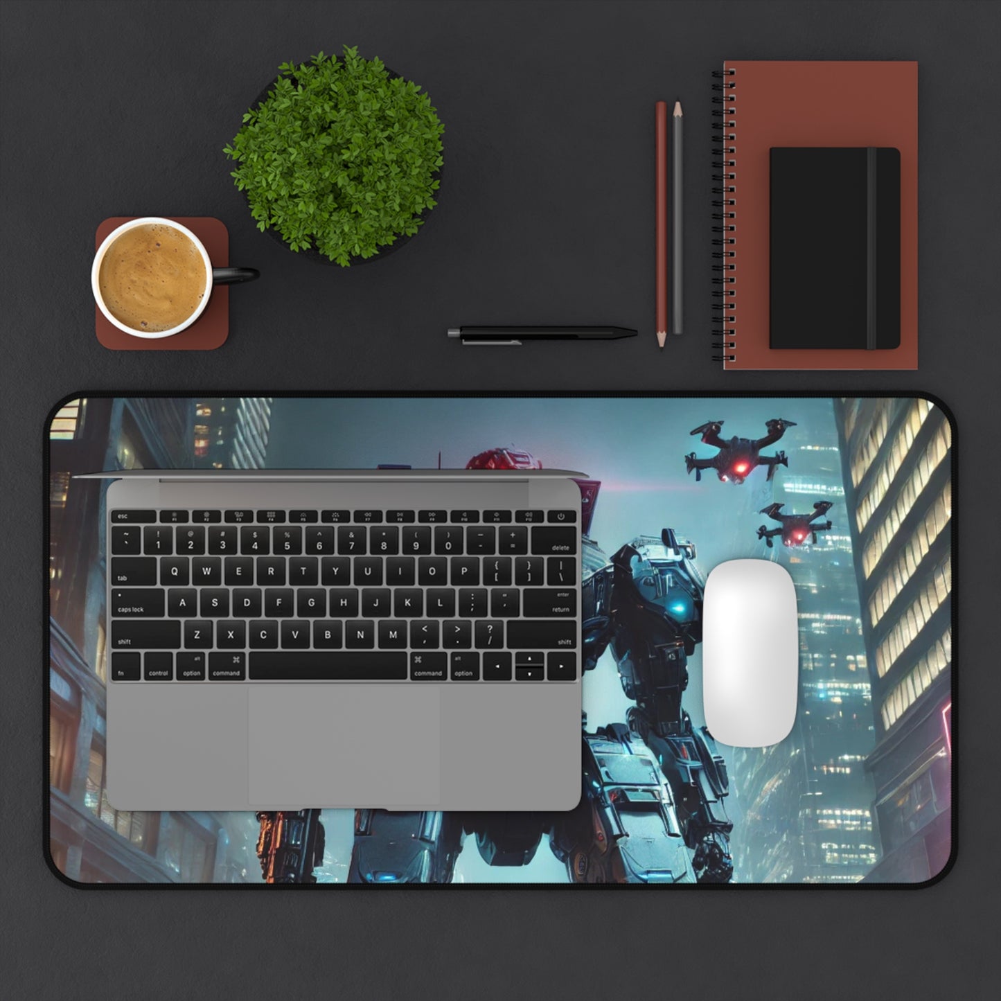 Futuristic Robot Desk Mat - Gaming Desktop Pad for Tech Enthusiasts