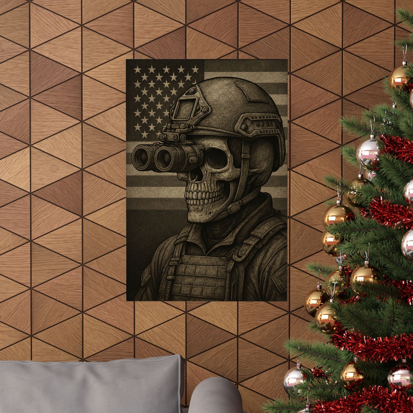 Silent Sentinel – Military Skull with Night Vision Matte Poster
