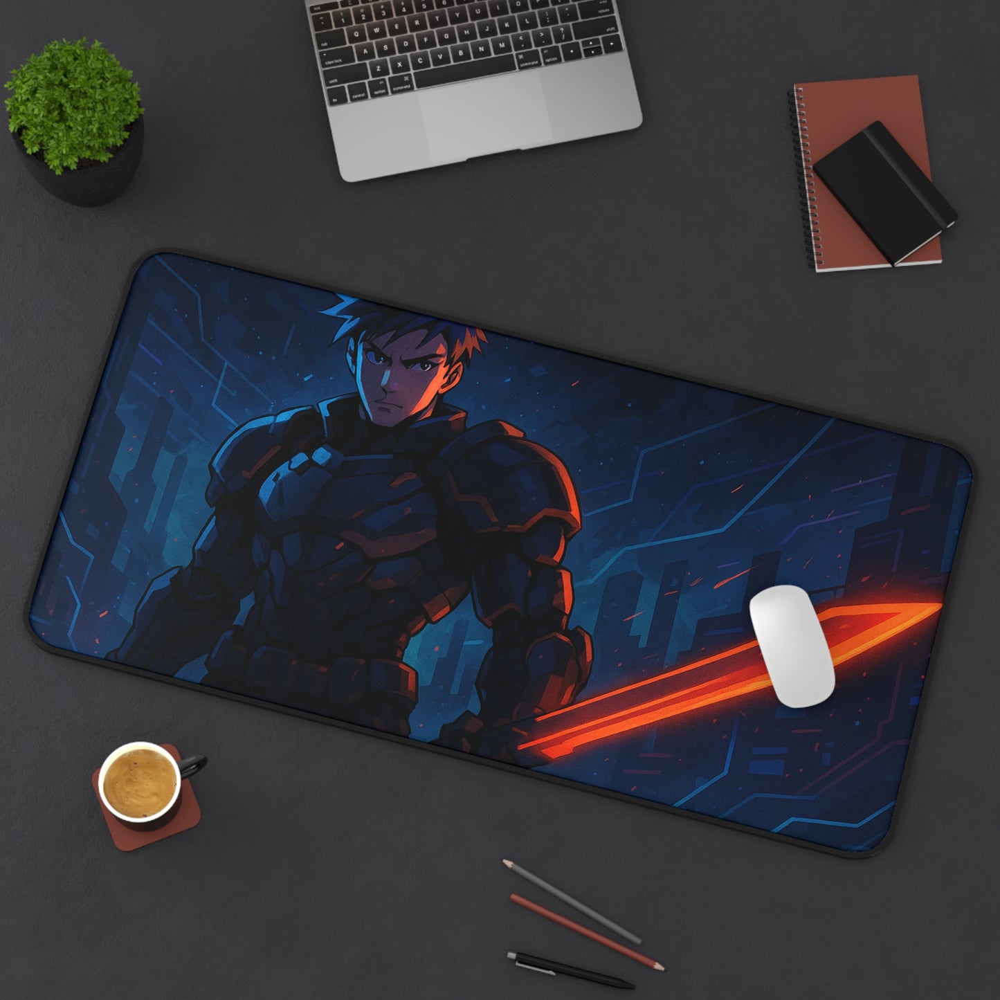 Futuristic Gamer Desk Mat, Cyberpunk Mouse Pad, Gaming Accessory, Office Decor, Gift for Gamers, Unique Desk Decor