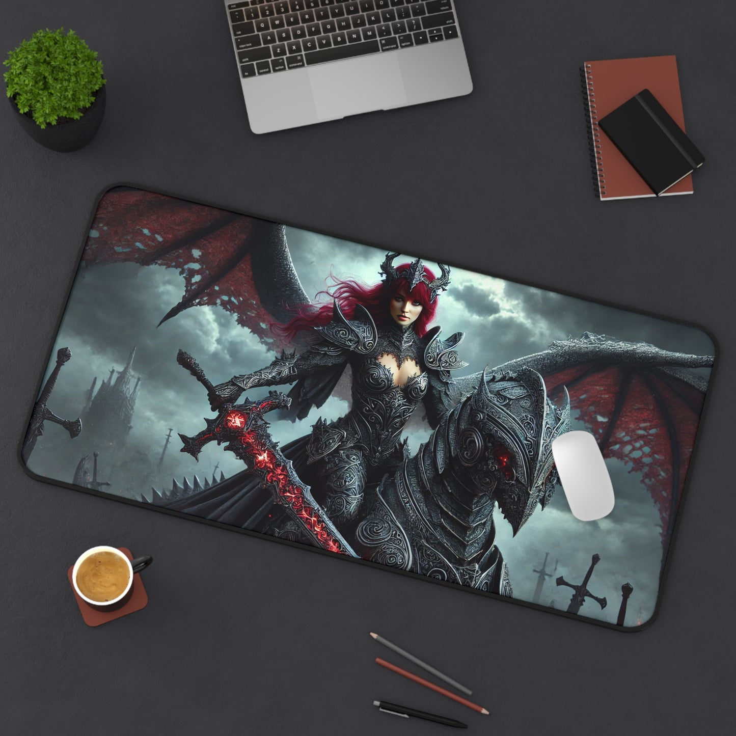 “Dark Empress of the Void” Premium Desk Mat – Epic Fantasy Dragon Knight Design