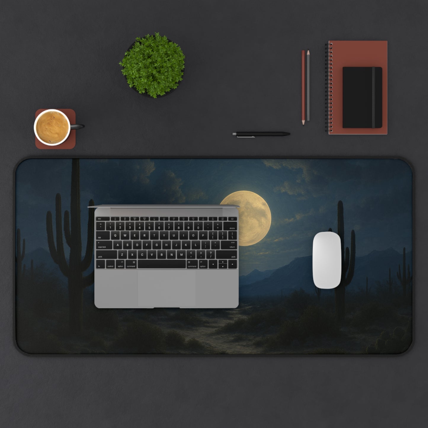 Desert Moon Desk Mat, Mystical Cactus Desk Pad, Home Office Decor, Personalized Gift for Nature Lovers, Elegant Workspace Accessory