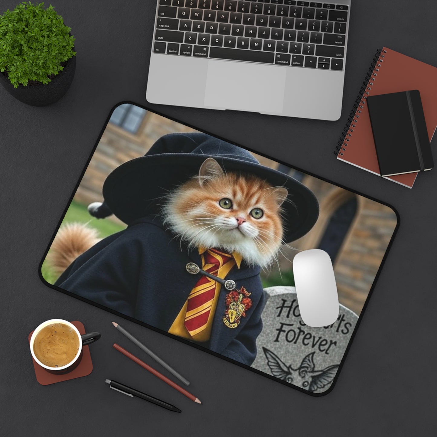 Magical Cat Desk Mat, Hogwarts Forever Mouse Pad, Office Decor for Cat Lovers, Unique Gift for Students, Gamer Accessories, Fun Home Office