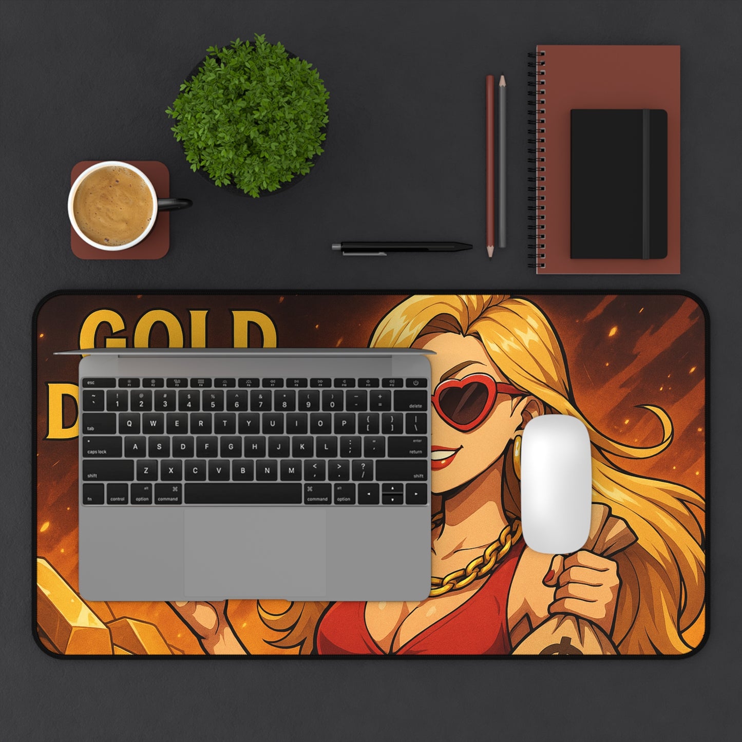 Gold Digger Desk Mat - Fun Office Decor, Gamer Mouse Pad, Gift for Her, Stylish Workspace, Trendy Desk Accessories