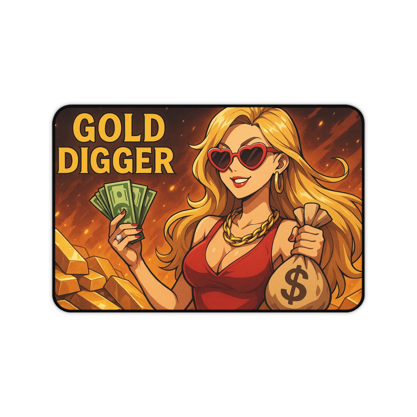 Gold Digger Desk Mat - Fun Office Decor, Gamer Mouse Pad, Gift for Her, Stylish Workspace, Trendy Desk Accessories