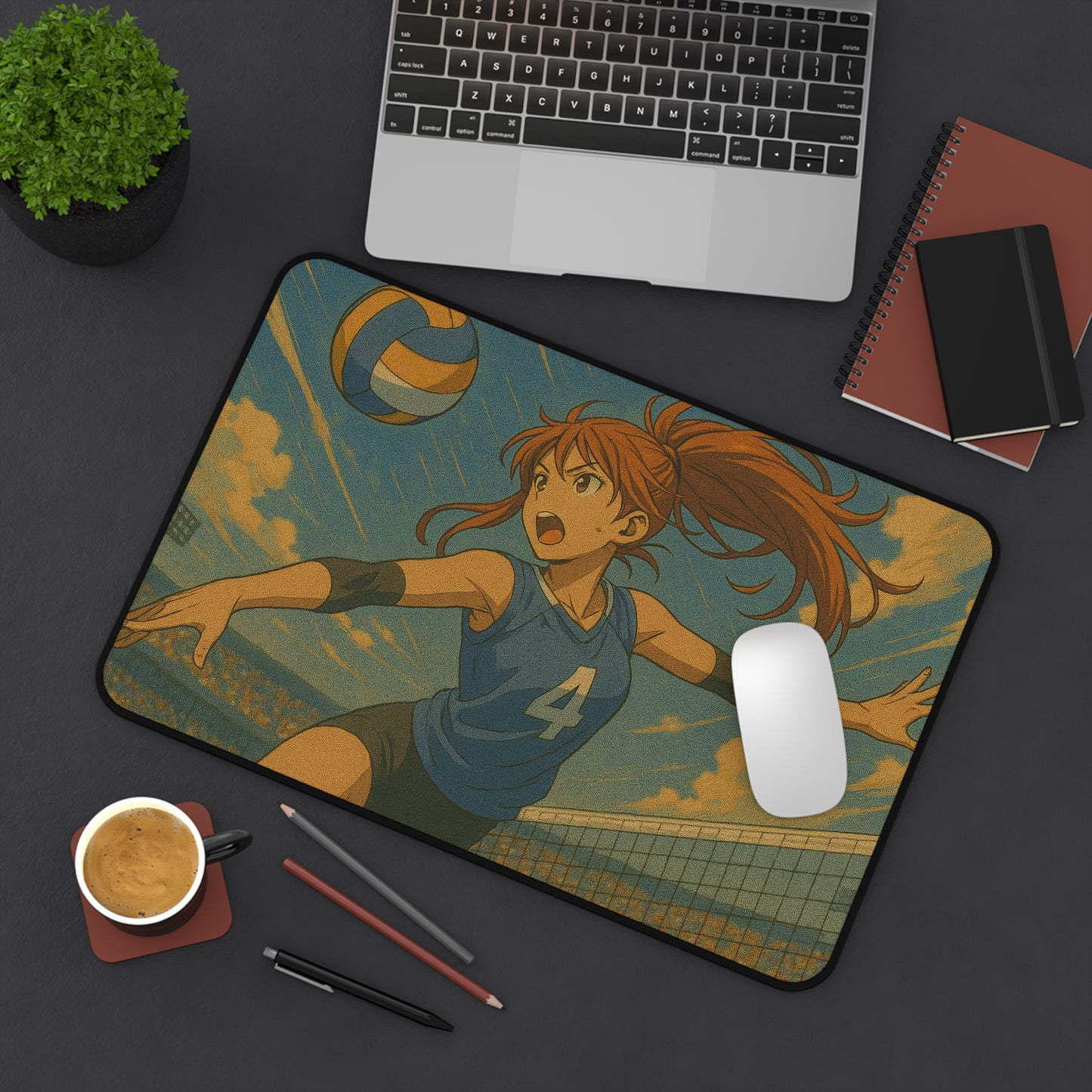 Sporty Volleyball Desk Mat, Gamer Mouse Pad, Anime Office Accessory, Fun Gift for Athletes, Unique Desk Decor