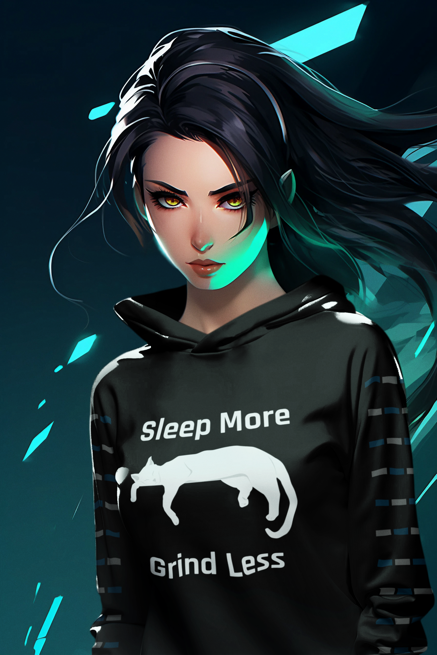Sleep More Grind Less Hooded Sweatshirt - Cozy Unisex Hoodie for Cat Lovers