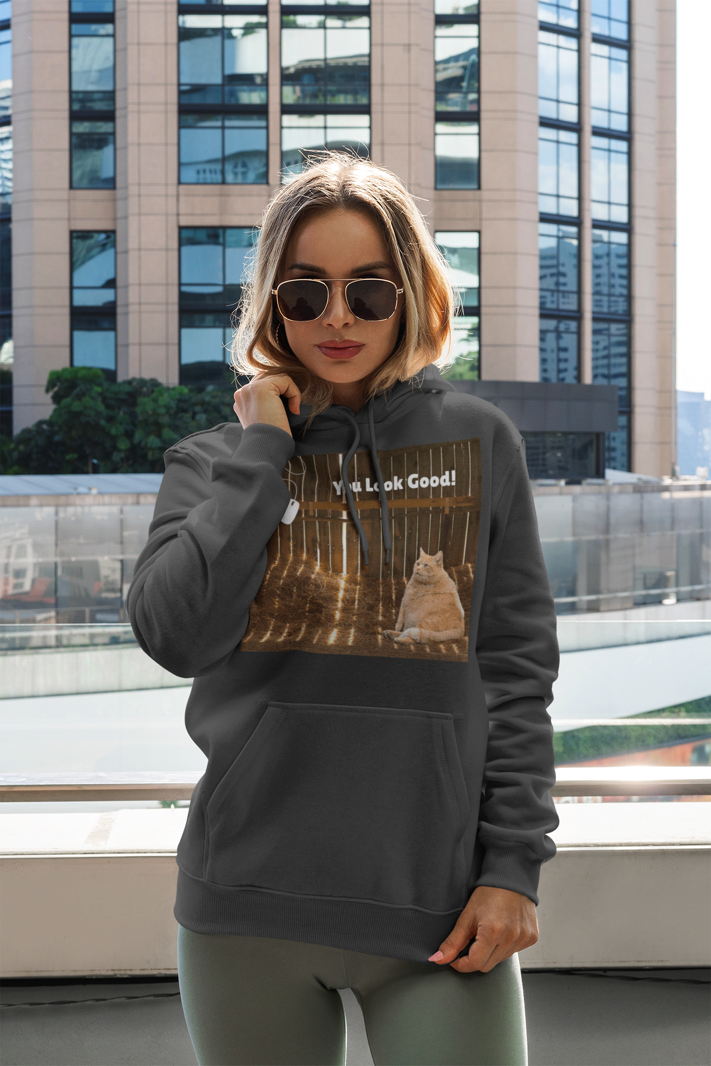 Cozy Cat Vibes Hoodie - You Look Good Unisex Sweatshirt