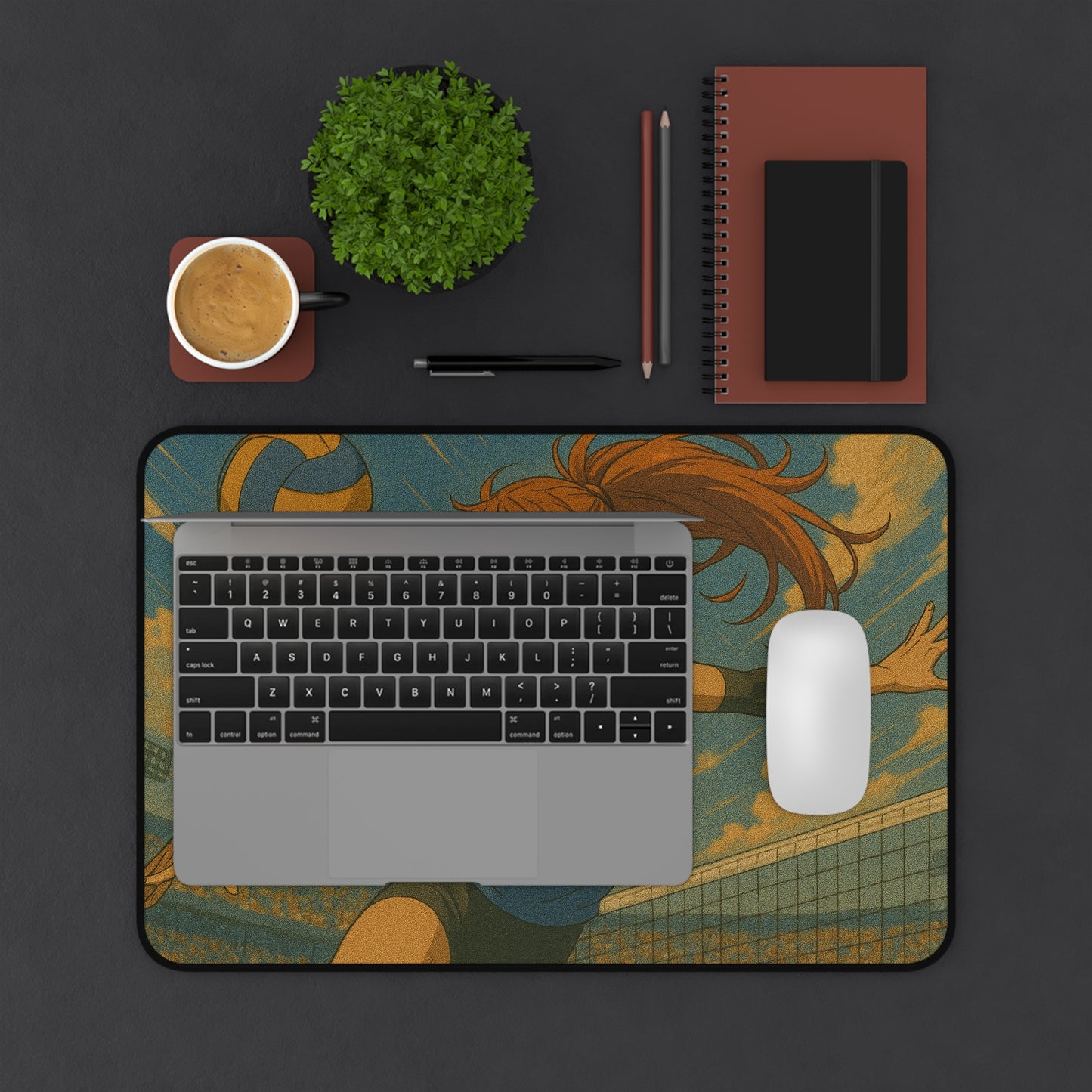 Sporty Volleyball Desk Mat, Gamer Mouse Pad, Anime Office Accessory, Fun Gift for Athletes, Unique Desk Decor