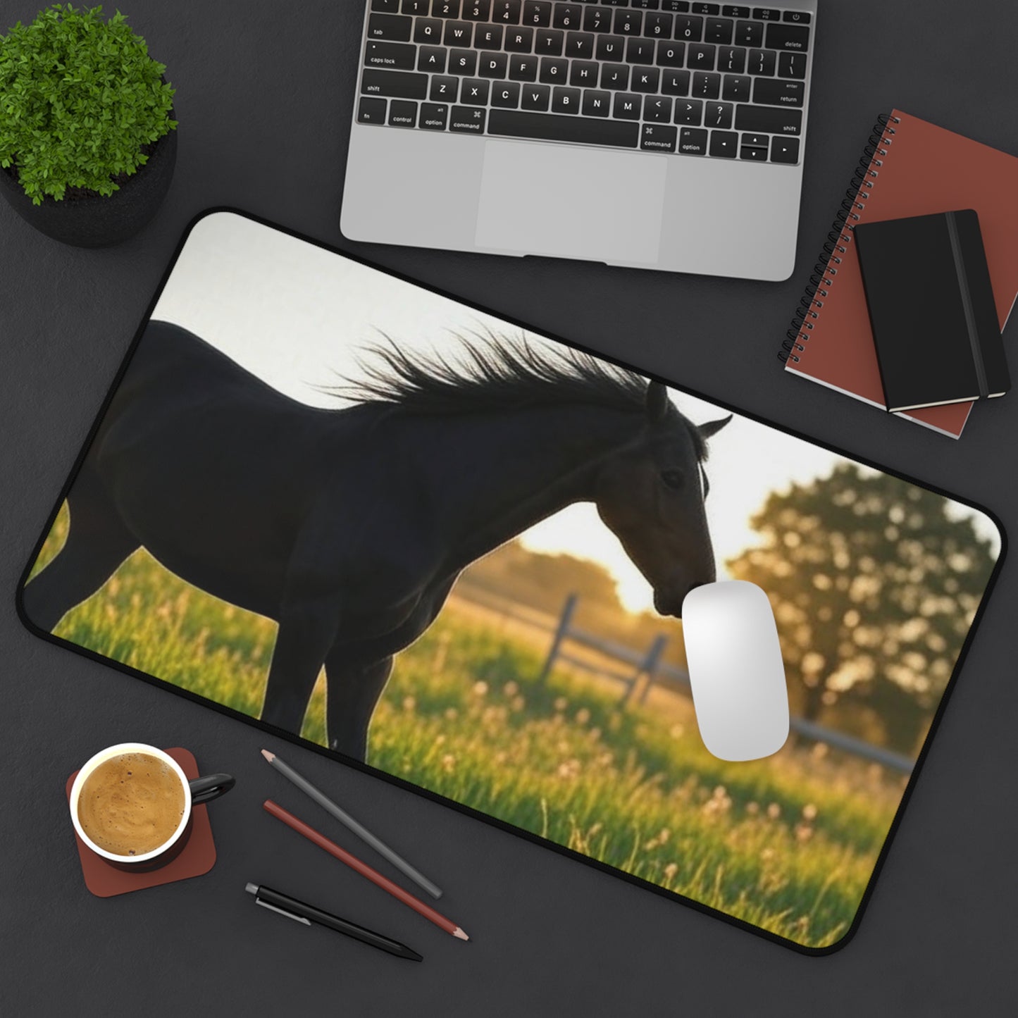 Elegant Horse Desk Mat, Black Horse Mouse Pad, Office Decor, Equestrian Gifts, Rustic Home Office Accessories