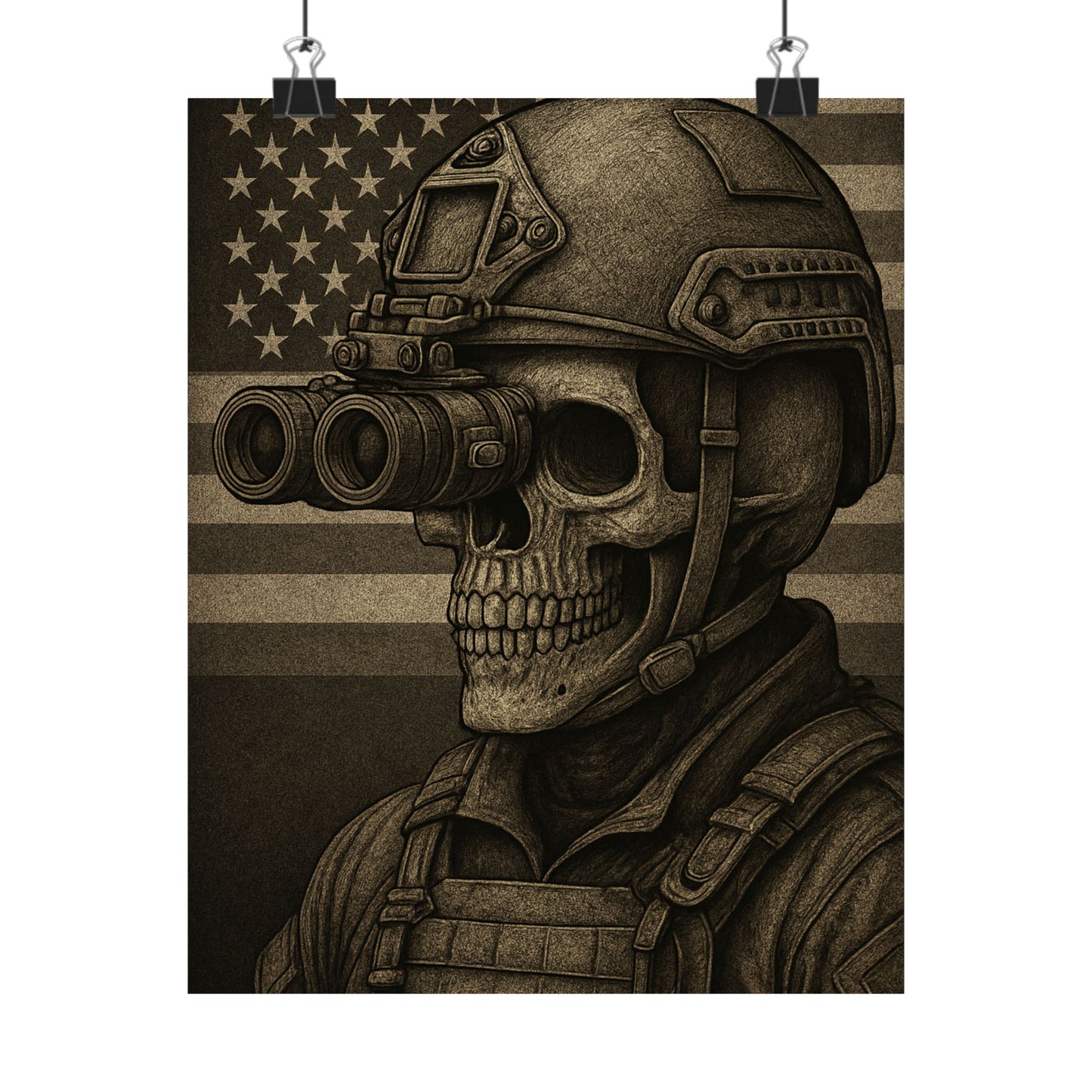 Silent Sentinel – Military Skull with Night Vision Matte Poster