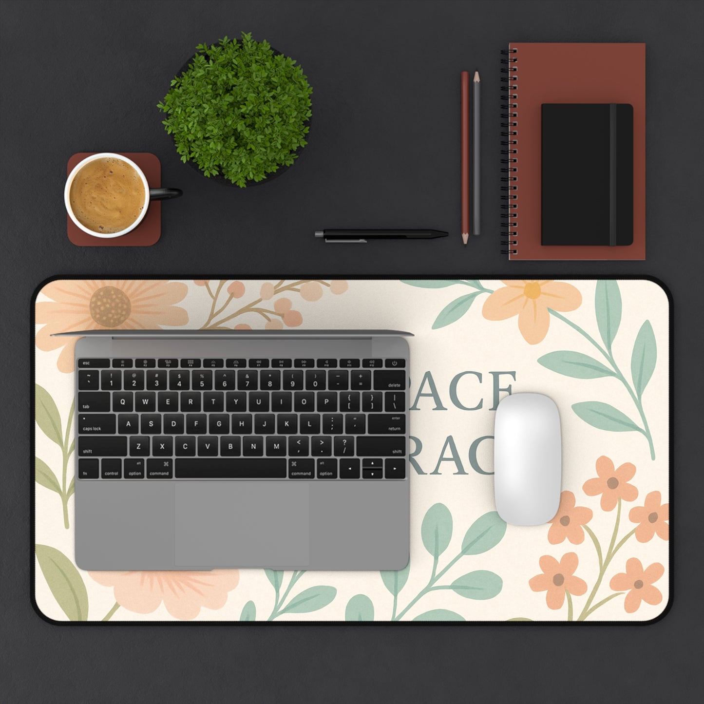 Floral Desk Mat - "Hold Space, Offer Grace" - Office Decor, Gift for Home, Inspirational Workspace, Motivational Desk Accessory, Mother's