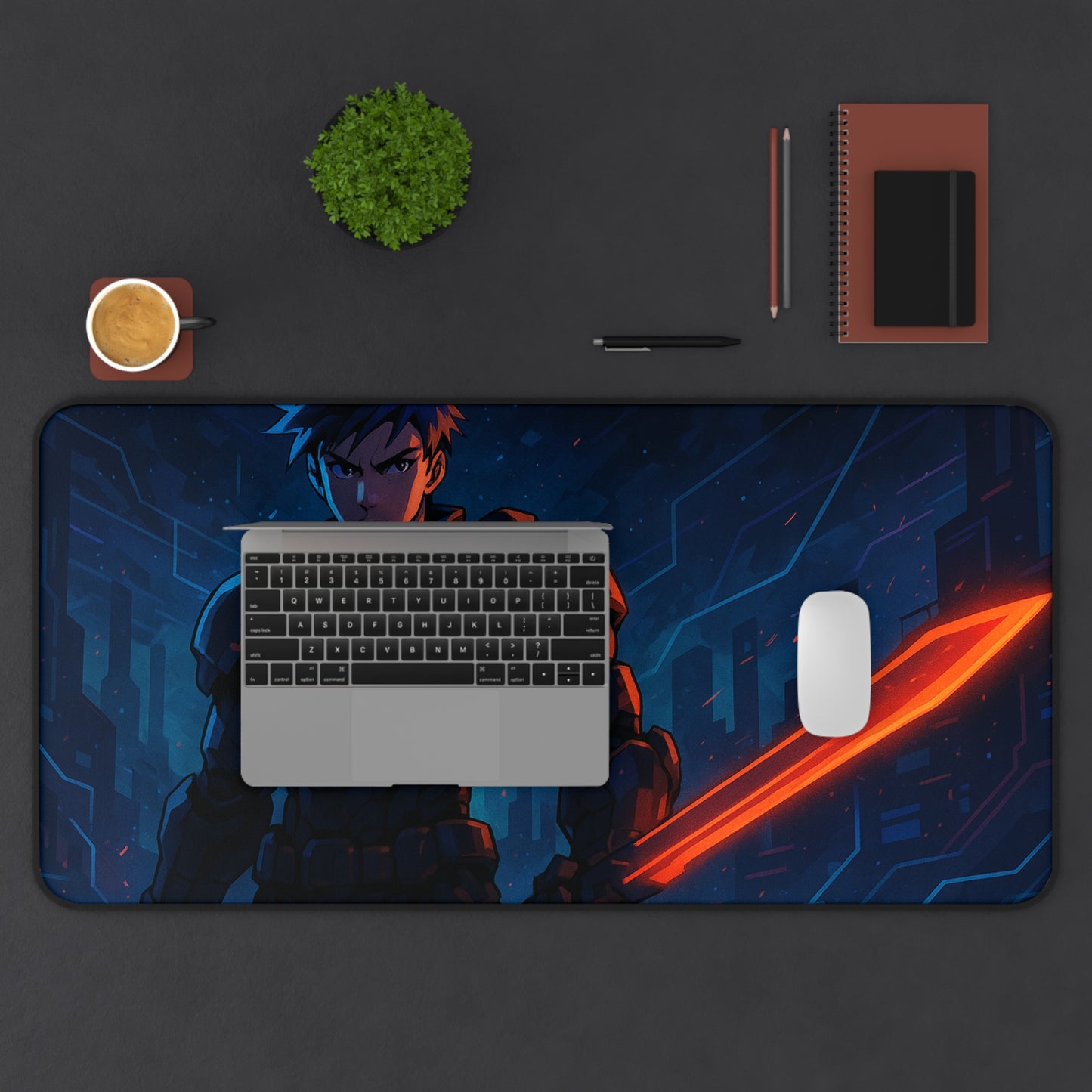 Futuristic Gamer Desk Mat, Cyberpunk Mouse Pad, Gaming Accessory, Office Decor, Gift for Gamers, Unique Desk Decor