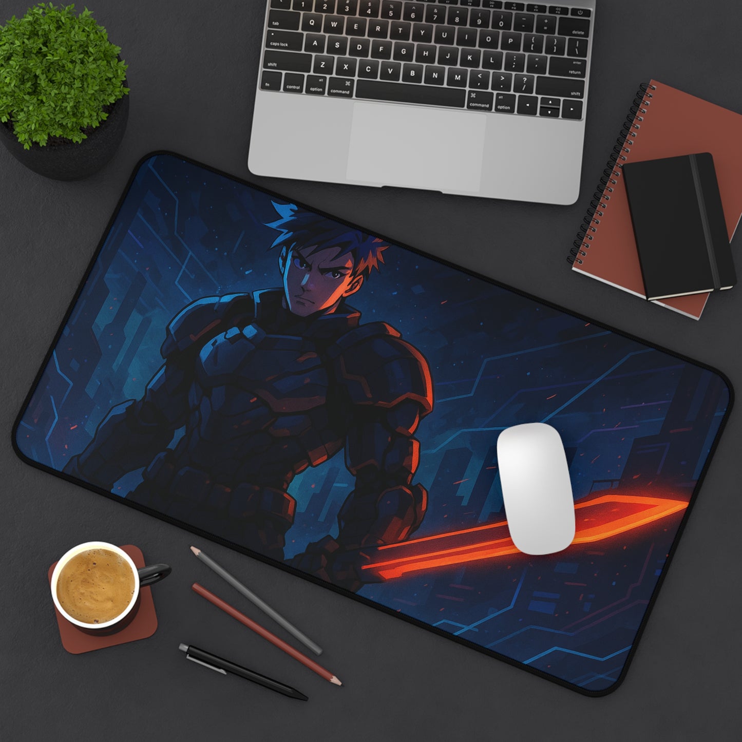 Futuristic Gamer Desk Mat, Cyberpunk Mouse Pad, Gaming Accessory, Office Decor, Gift for Gamers, Unique Desk Decor