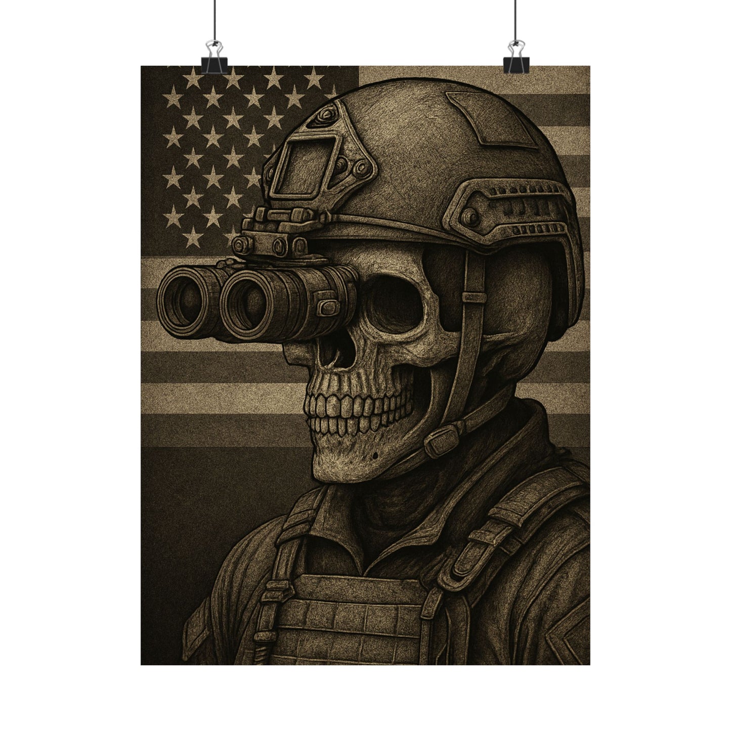 Silent Sentinel – Military Skull with Night Vision Matte Poster