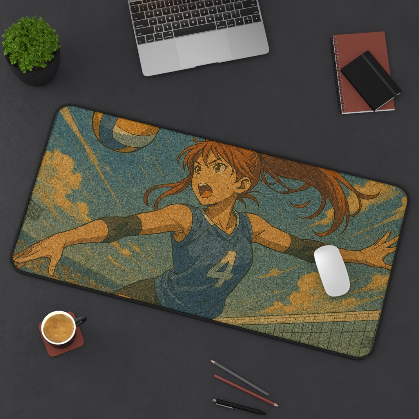 Sporty Volleyball Desk Mat, Gamer Mouse Pad, Anime Office Accessory, Fun Gift for Athletes, Unique Desk Decor