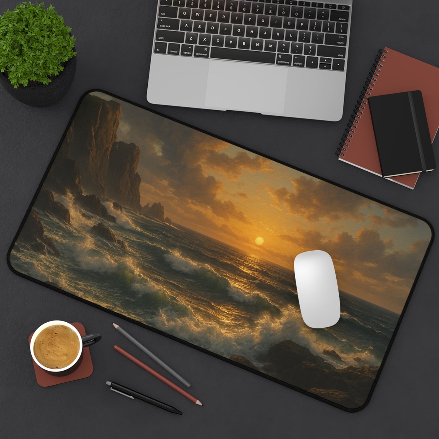 Coastal Sunset Desk Mat, Ocean Theme Mouse Pad, Office Decor, Gift for Beach Lovers, Home Office Accessory, Nautical Decor