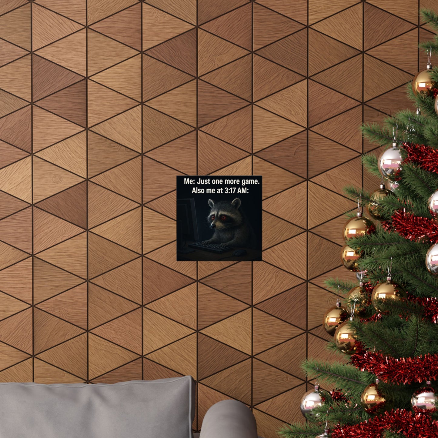 Just One More Game Raccoon Matte Vertical Poster