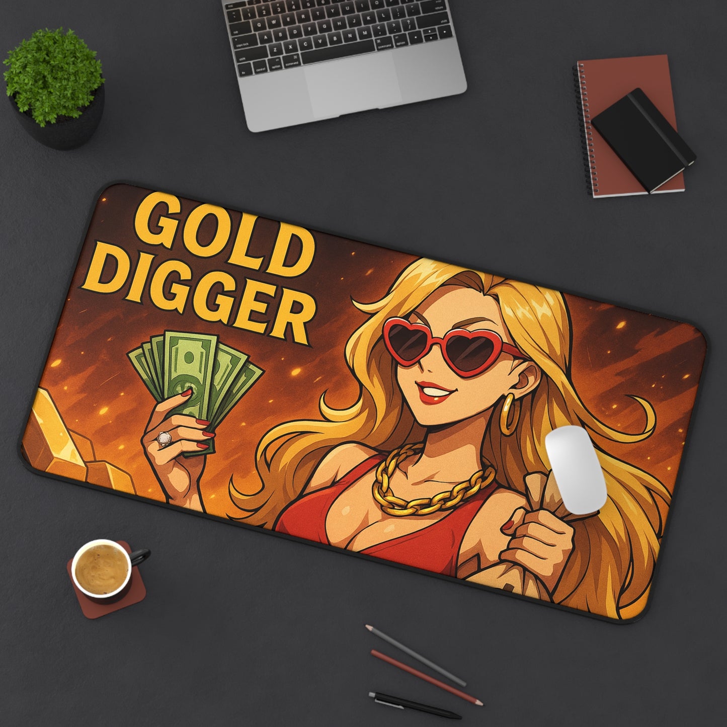 Gold Digger Desk Mat - Fun Office Decor, Gamer Mouse Pad, Gift for Her, Stylish Workspace, Trendy Desk Accessories