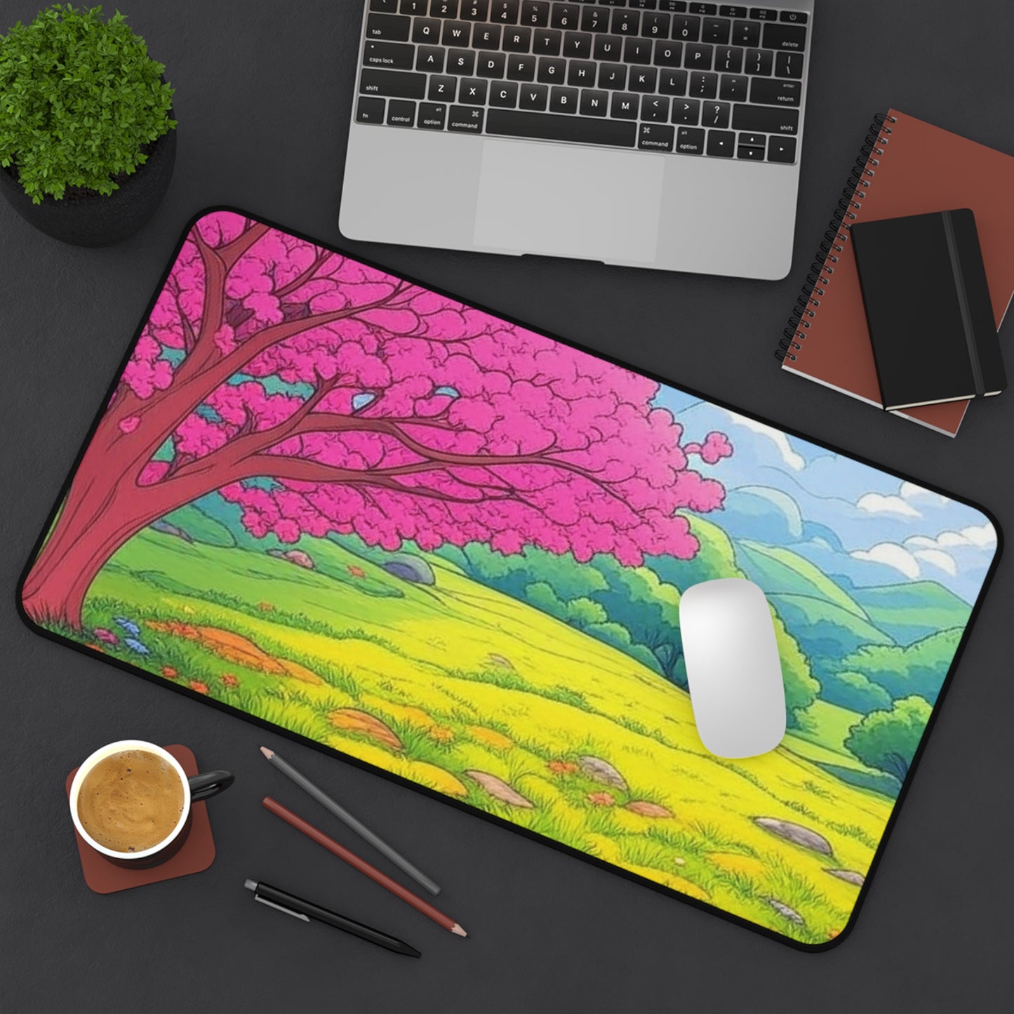 Desk Mat - Blossoming Serenity - Vibrant Nature Design for Home Office