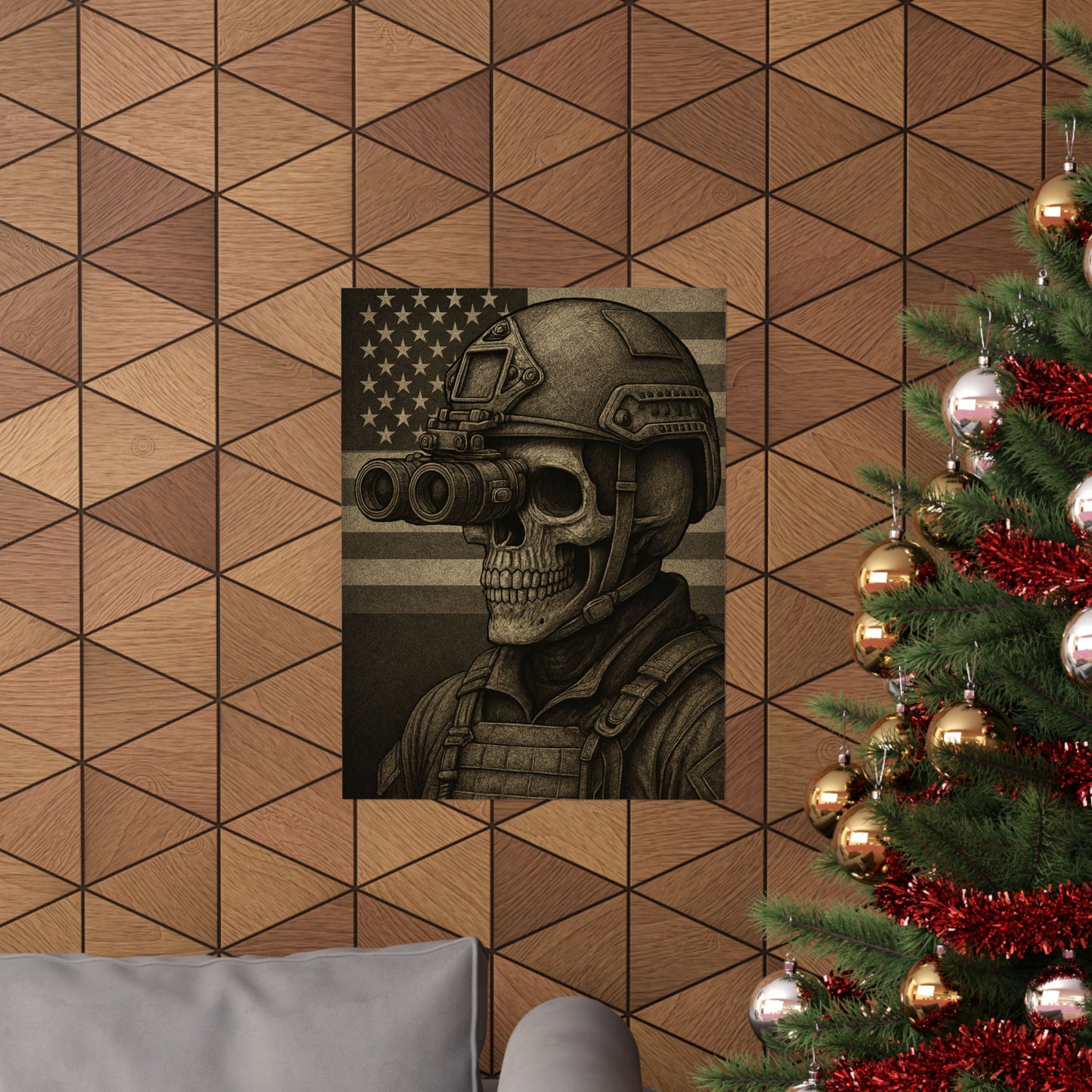 Silent Sentinel – Military Skull with Night Vision Matte Poster