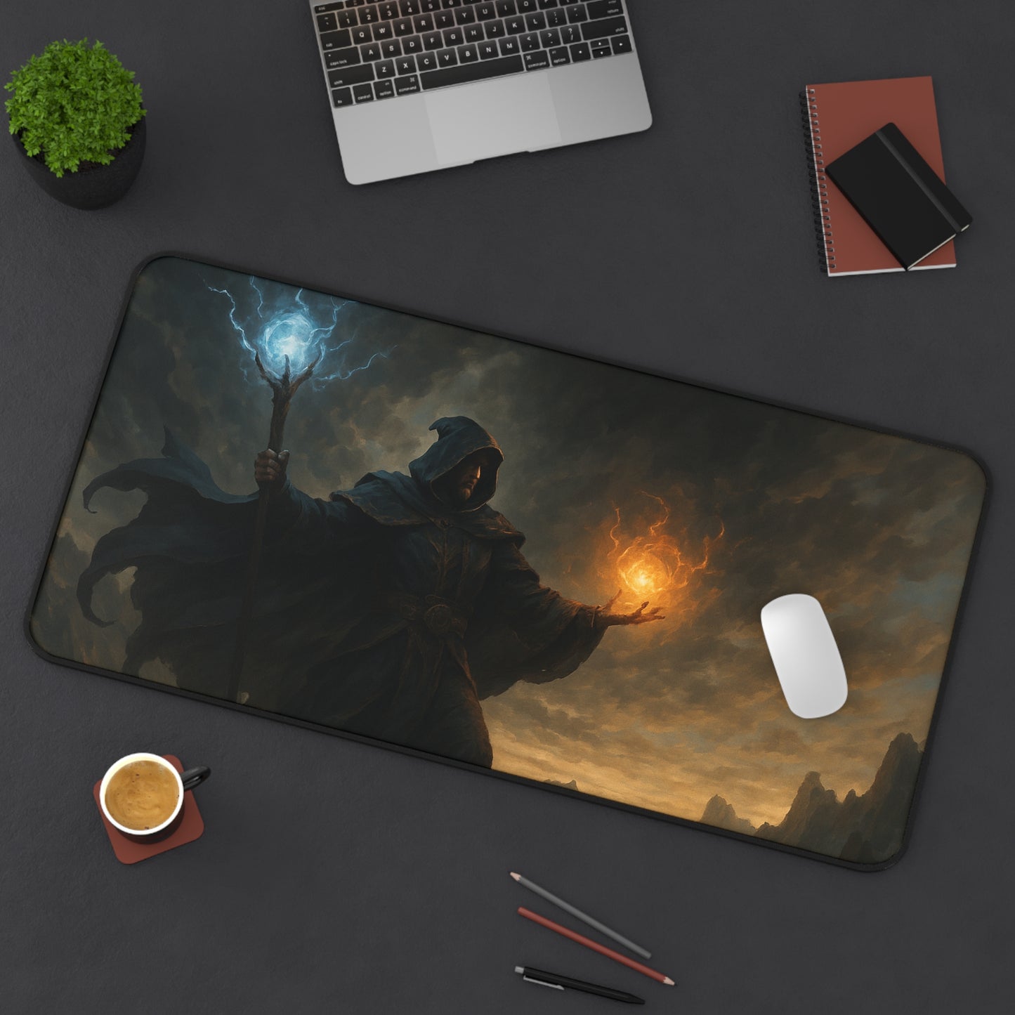 Mystical Wizard Desk Mat - Fantasy Desk Accessories for Gamers, Dungeons & Dragons Decor, Home Office Gift, Gaming Mousepad, Sci-Fi