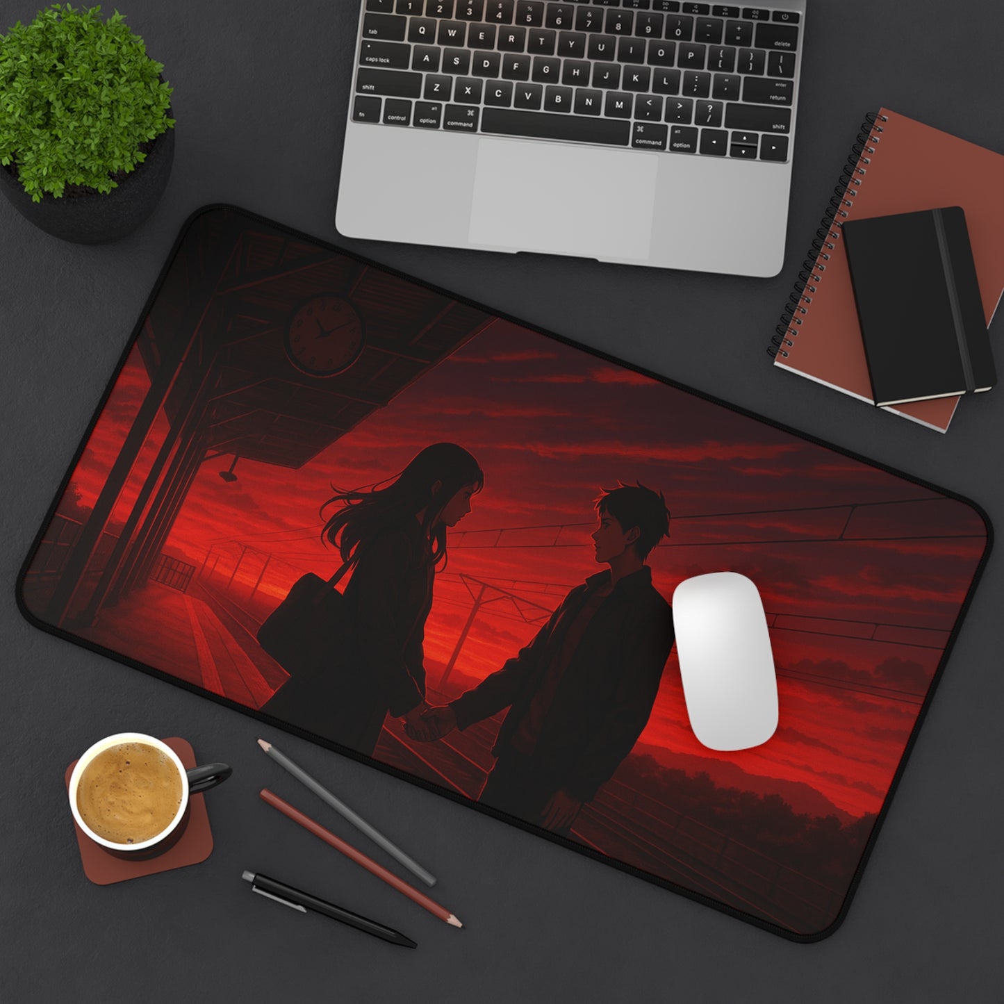 Anime Romantic Sunset Desk Mat, Perfect for Home Office, Gamer Setup, Gifts for Couples, Valentine's Day, Desk Accessories