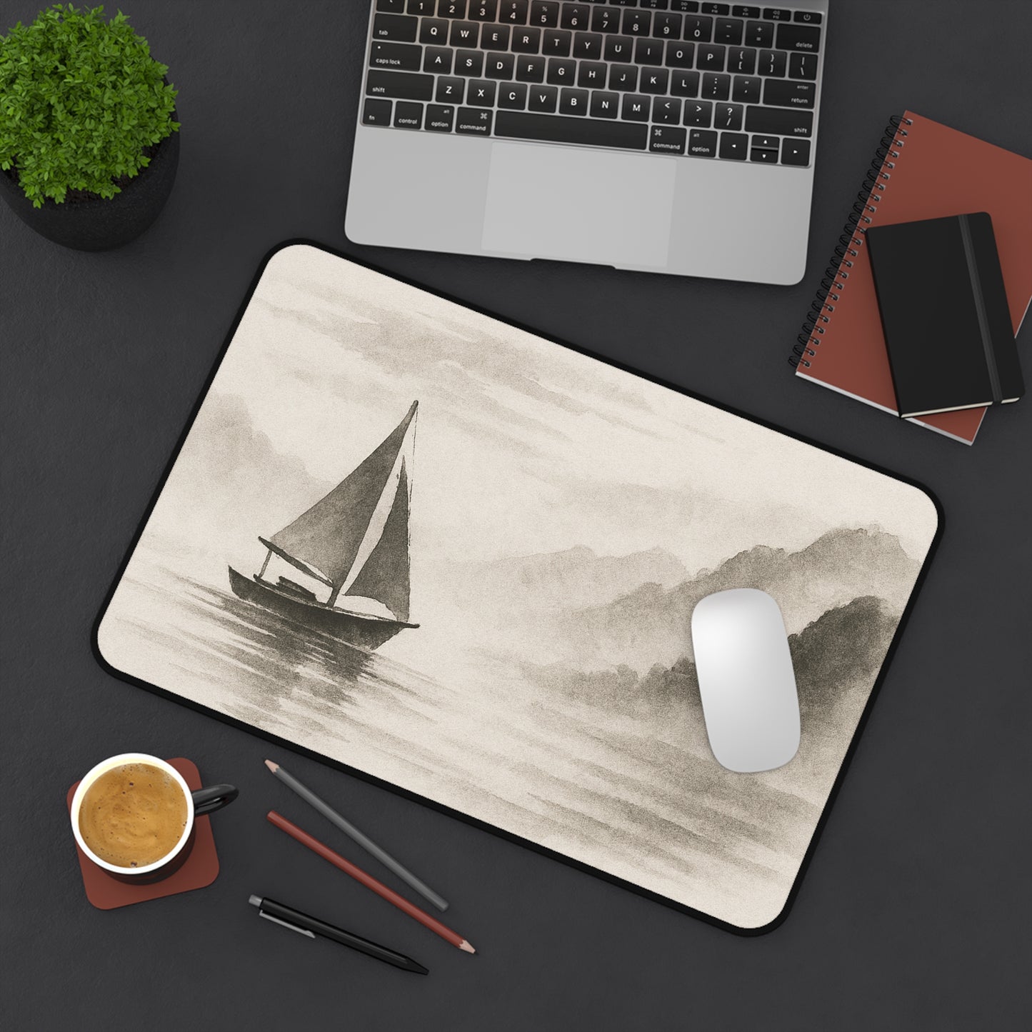 Serene Sailboat Desk Mat, Office Decor, Nautical Desk Accessory, Gift for Teachers, Home Workspace, Coastal Vibe